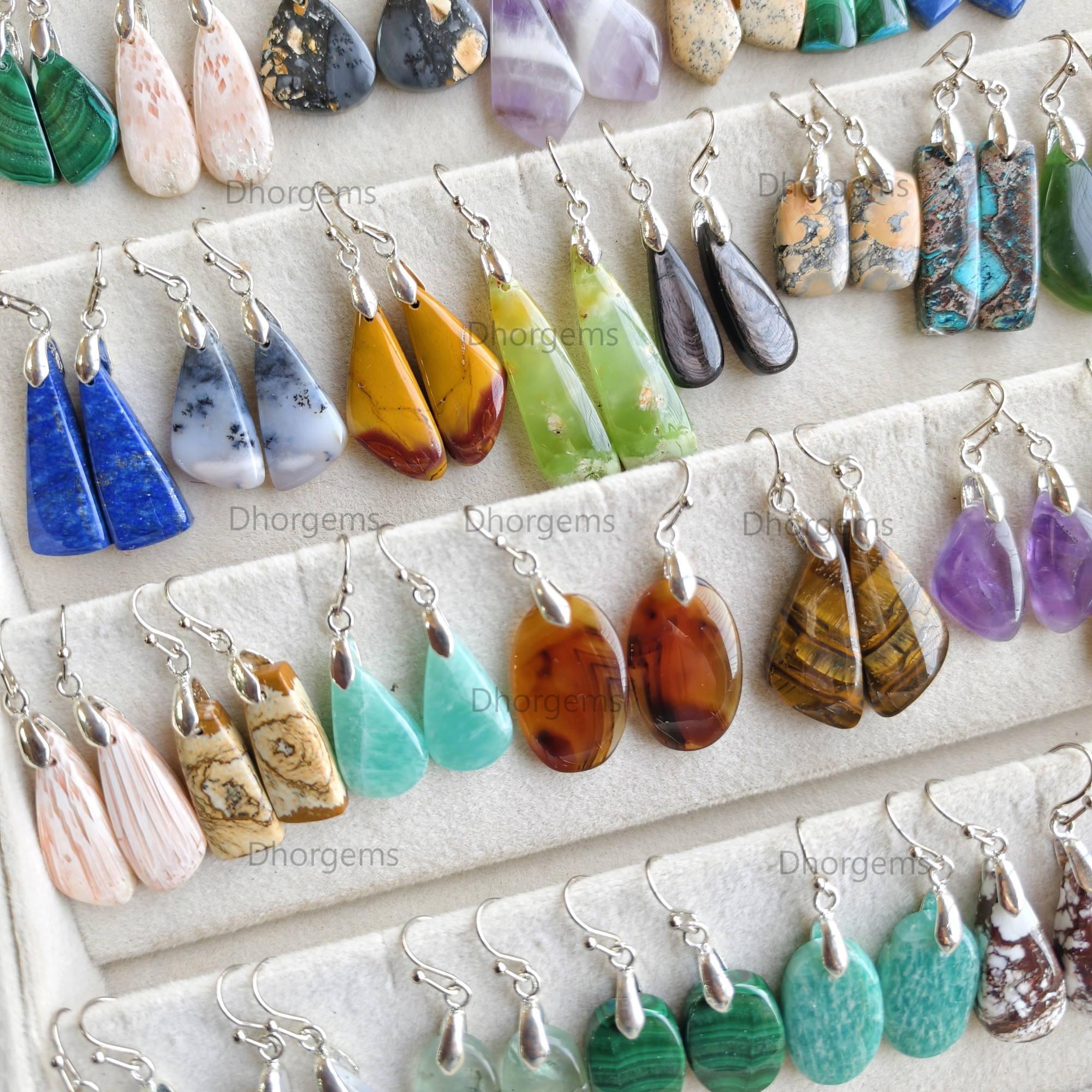Natural Assorted Gemstone Pinch Bail Mix Earrings 925 Silver Plated Hook Whole Lot Gift For Her