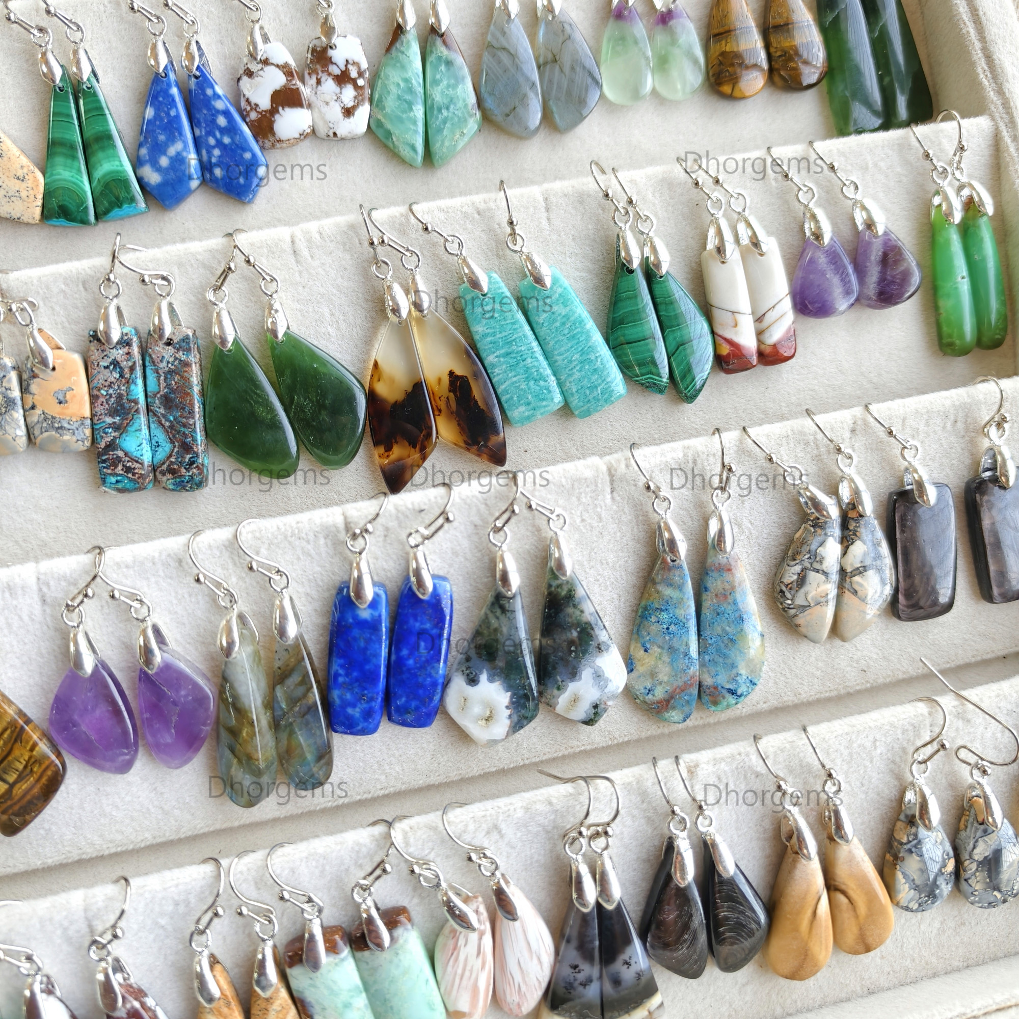 Natural Assorted Gemstone Pinch Bail Mix Earrings 925 Silver Plated Hook Whole Lot Gift For Her