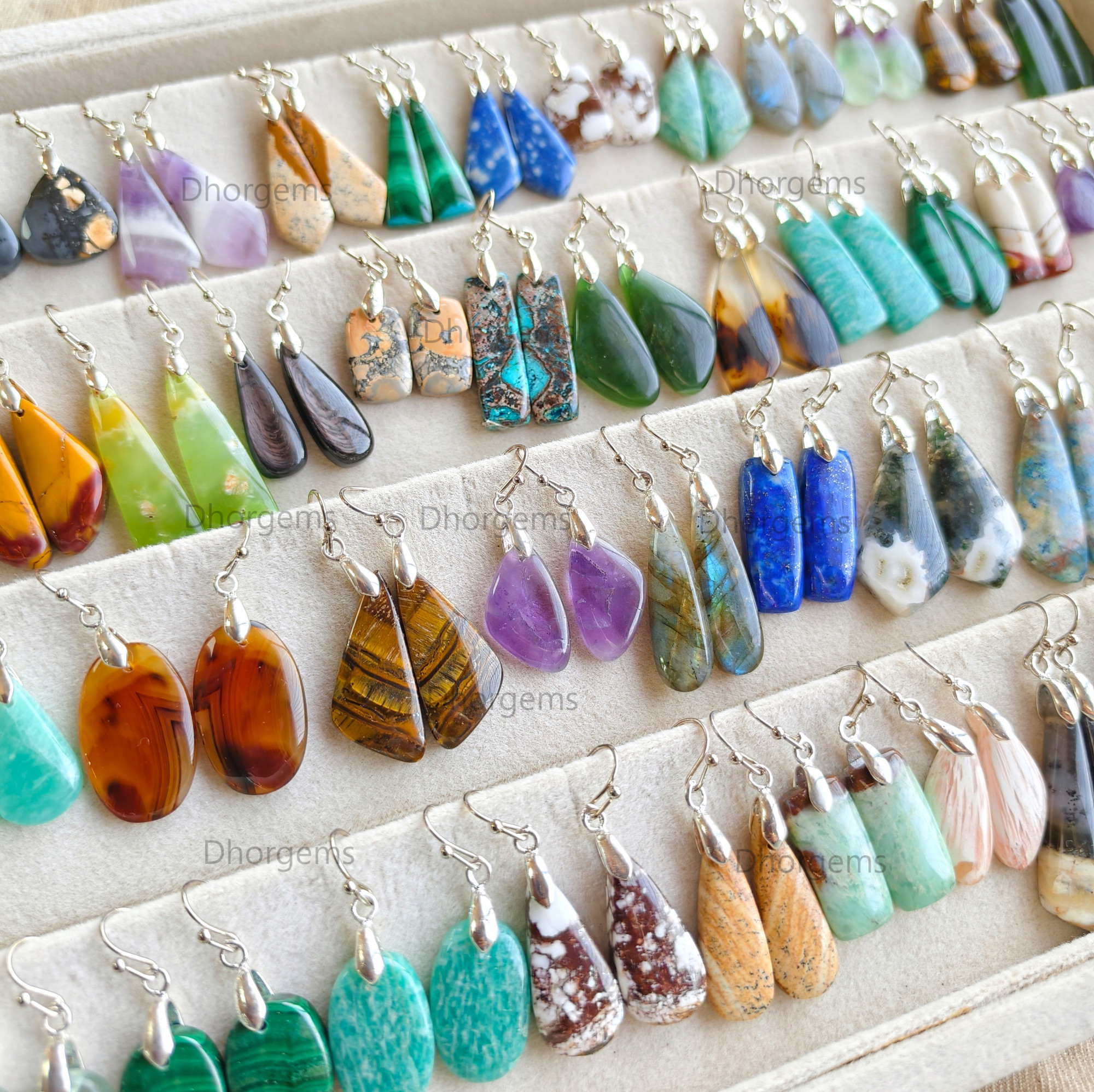 Natural Assorted Gemstone Pinch Bail Mix Earrings 925 Silver Plated Hook Whole Lot Gift For Her