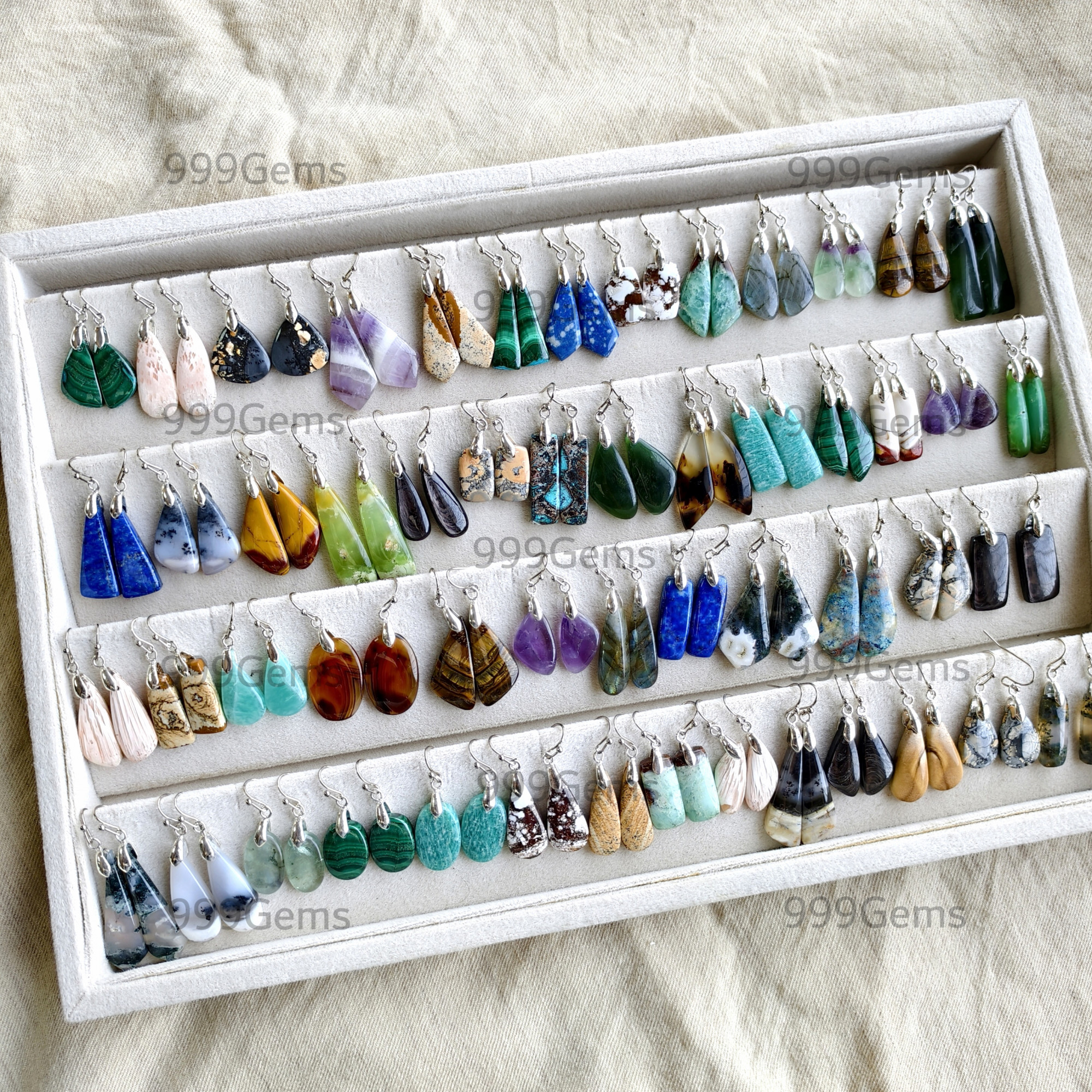 Natural Assorted Gemstone Pinch Bail Mix Earrings 925 Silver Plated Hook Whole Lot Gift For Her
