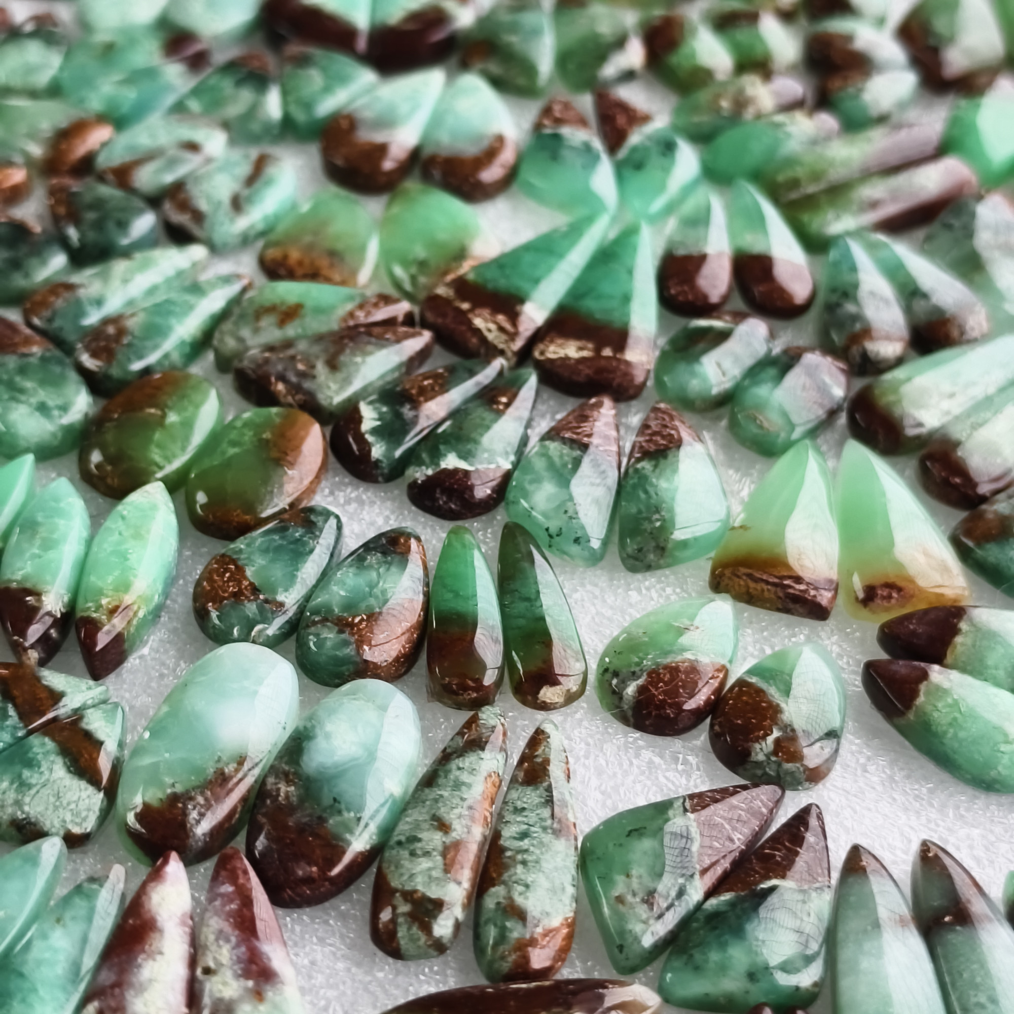 Natural Chrysoprase Matching Pair 12x11x5mm- 34x11x5mm Green Gemstone Cabochons for Earrings and Jewelry Making 16Cts Average Weight
