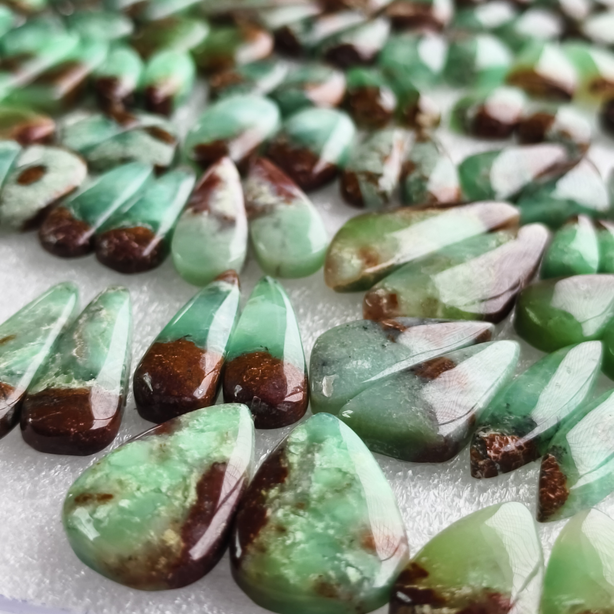 Natural Chrysoprase Matching Pair 12x11x5mm- 34x11x5mm Green Gemstone Cabochons for Earrings and Jewelry Making 16Cts Average Weight