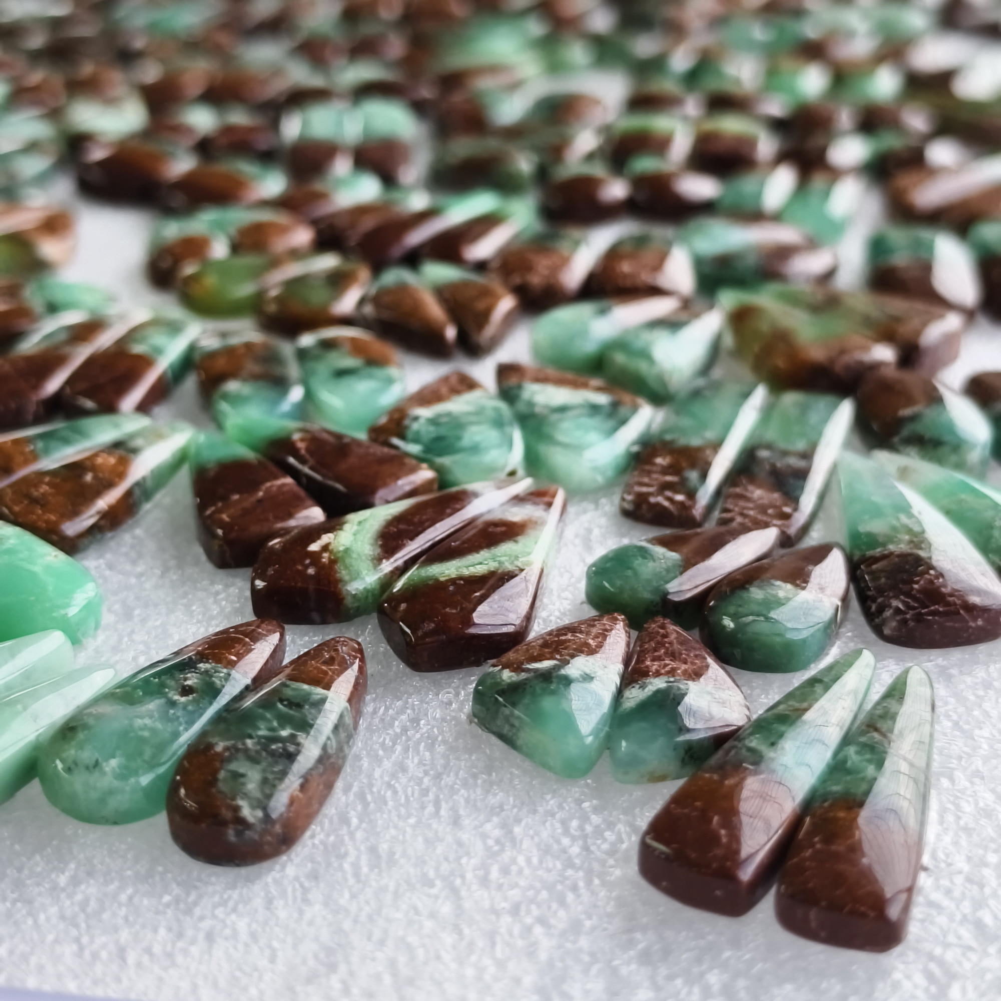 Natural Chrysoprase Earring Pair 10x11x5mm-49x9x5mm Green and Matching Gemstone Cabochons for Jewelry Making 32CtsAverage Weight