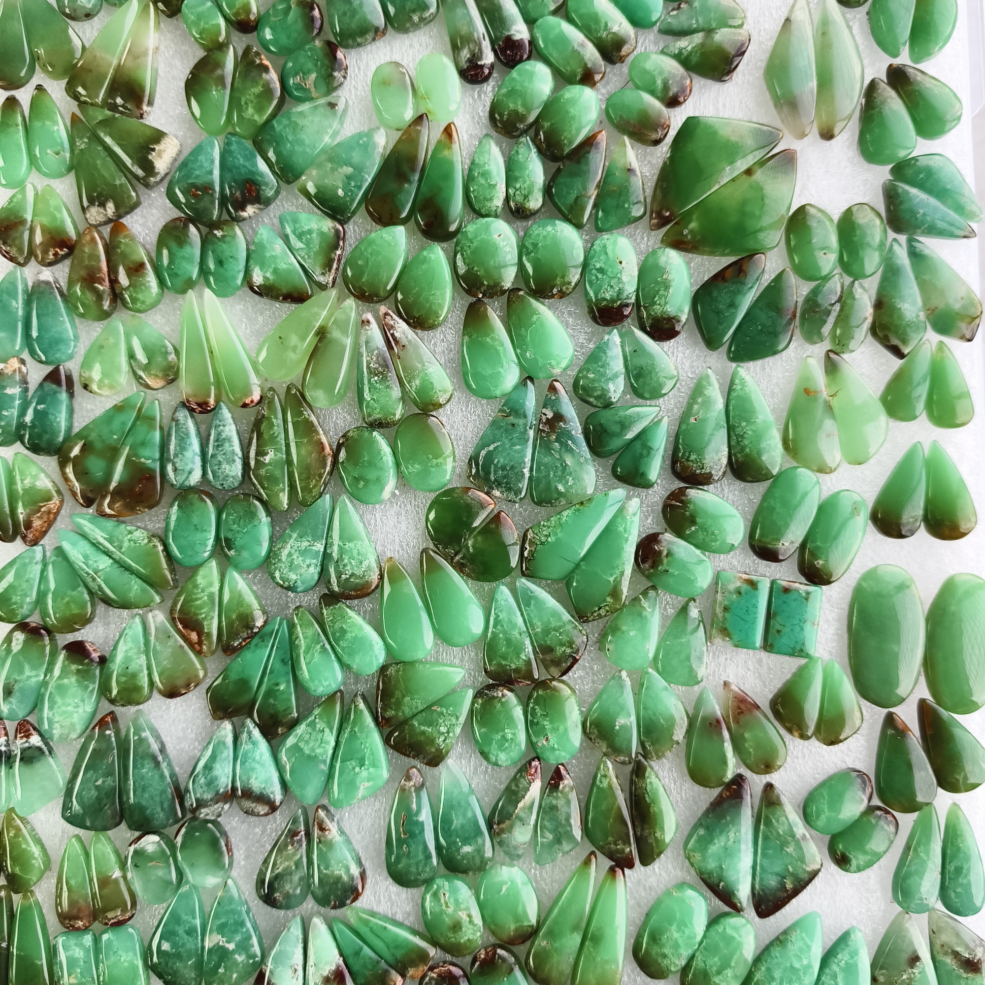 Chrysoprase Gemstone Pair Natural Green Matching Cabochons for Earrings Jewelry Making Stones 10x10x5mm-33x16x5mm 22Cts average Weight