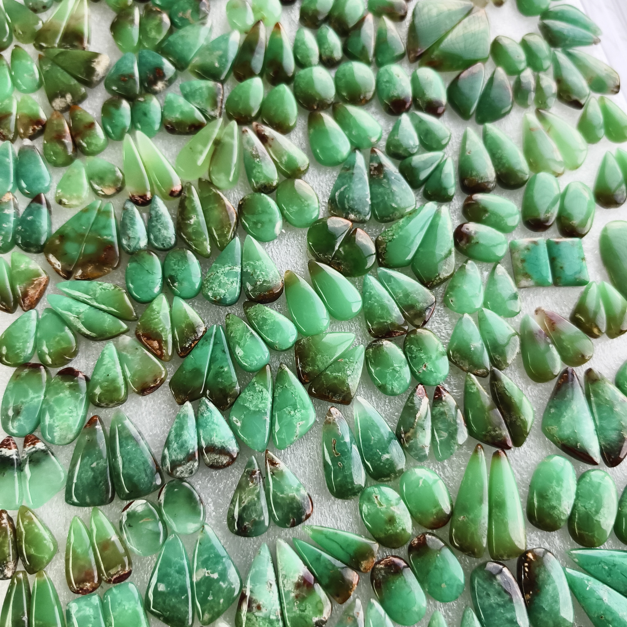 Chrysoprase Gemstone Pair Natural Green Matching Cabochons for Earrings Jewelry Making Stones  10x10x5mm-33x16x5mm 22Cts average Weight