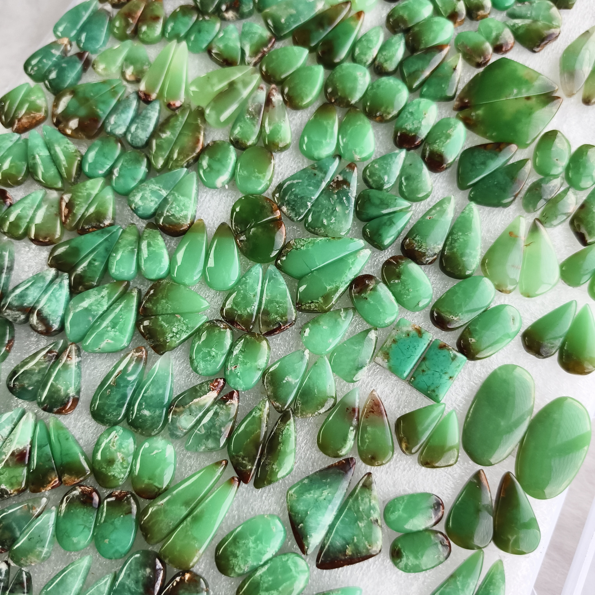 Chrysoprase Gemstone Pair Natural Green Matching Cabochons for Earrings Jewelry Making Stones 10x10x5mm-33x16x5mm 22Cts average Weight