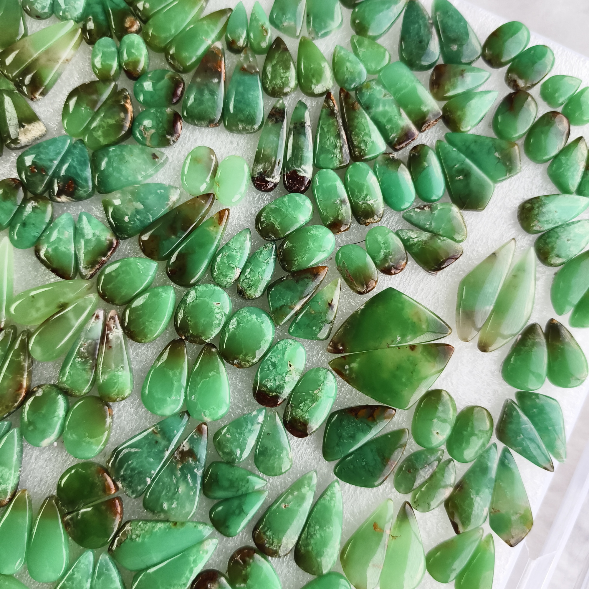 Chrysoprase Gemstone Pair Natural Green Matching Cabochons for Earrings Jewelry Making Stones  10x10x5mm-33x16x5mm 22Cts average Weight