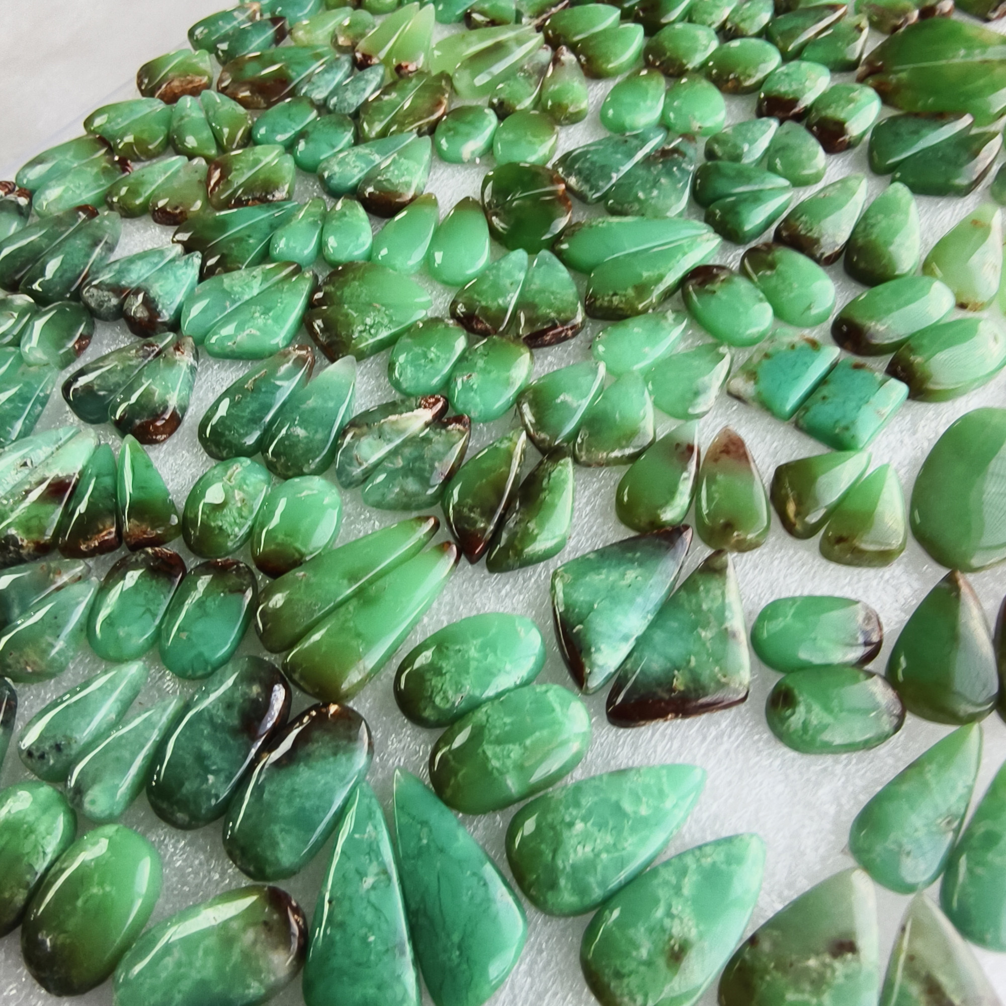 Chrysoprase Gemstone Pair Natural Green Matching Cabochons for Earrings Jewelry Making Stones 10x10x5mm-33x16x5mm 22Cts average Weight