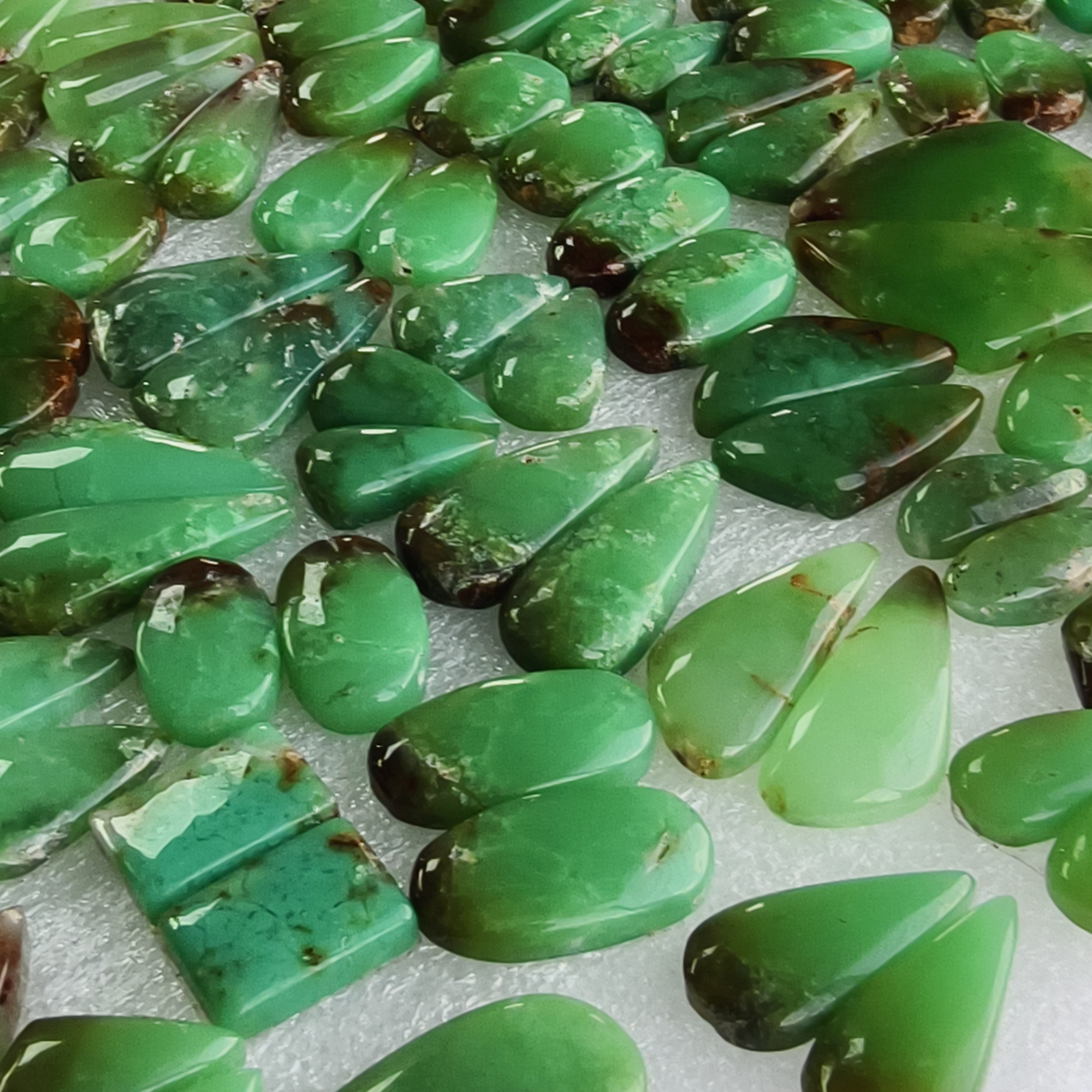 Chrysoprase Gemstone Pair Natural Green Matching Cabochons for Earrings Jewelry Making Stones  10x10x5mm-33x16x5mm 22Cts average Weight