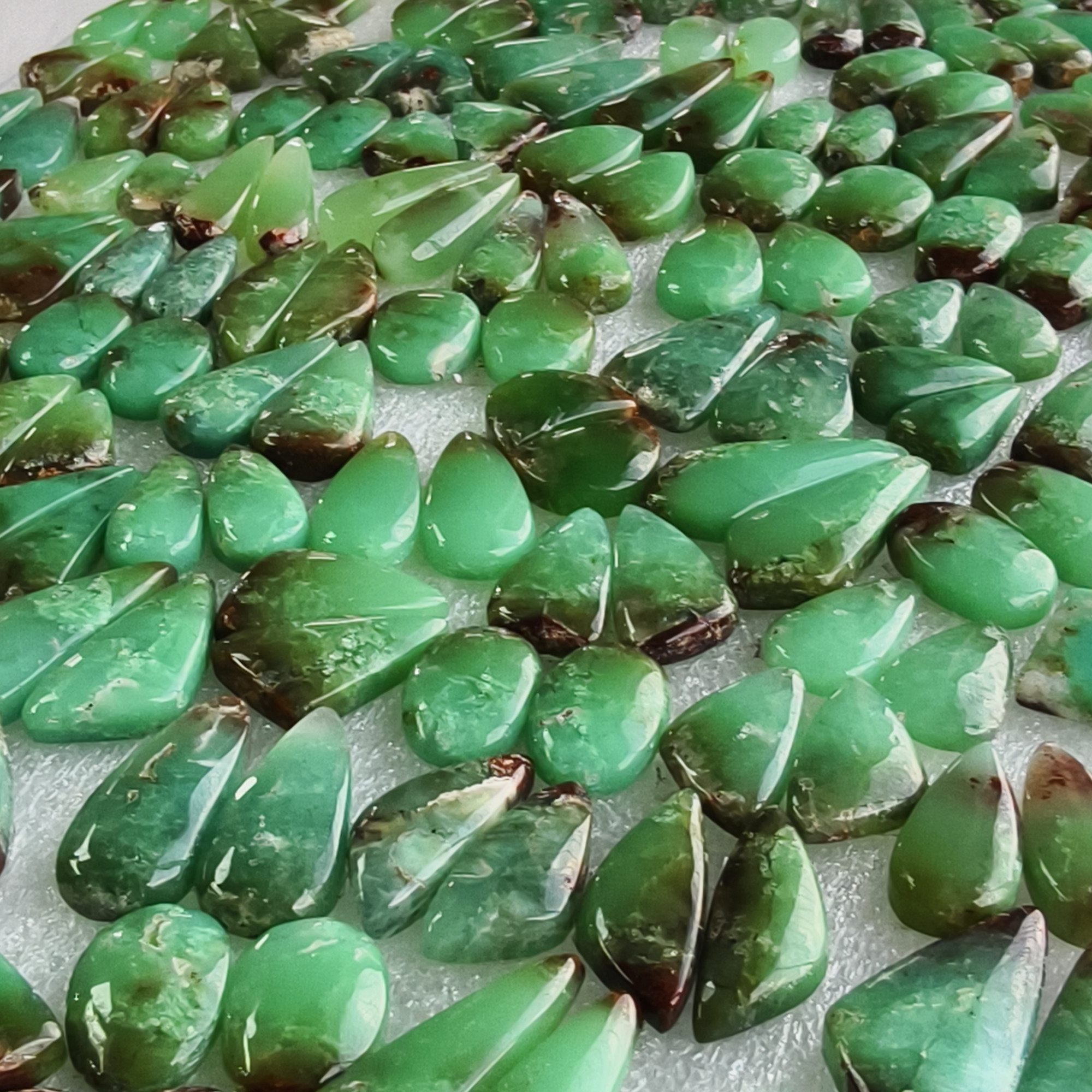 Chrysoprase Gemstone Pair Natural Green Matching Cabochons for Earrings Jewelry Making Stones 10x10x5mm-33x16x5mm 22Cts average Weight
