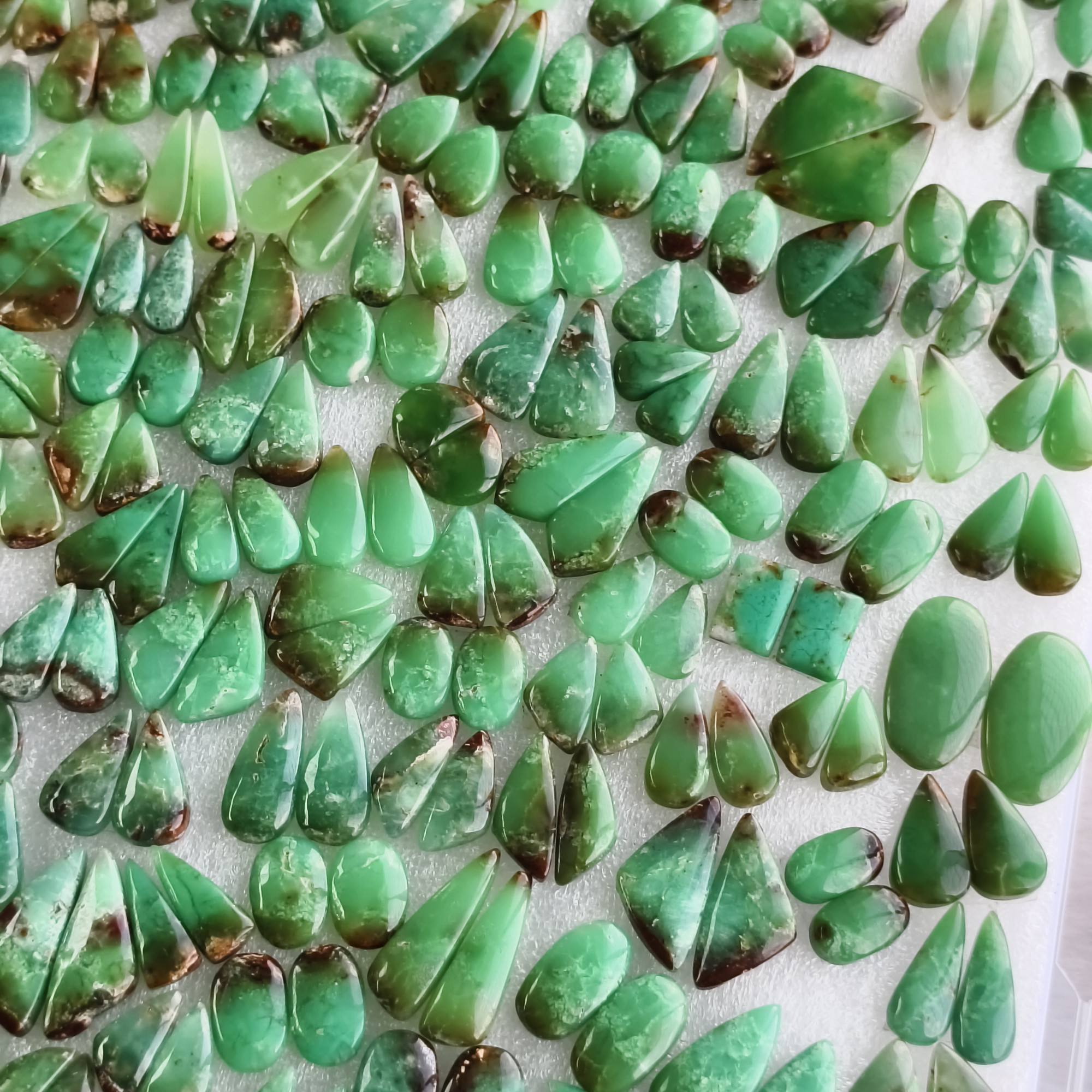 Chrysoprase Gemstone Pair Natural Green Matching Cabochons for Earrings Jewelry Making Stones 10x10x5mm-33x16x5mm 22Cts average Weight