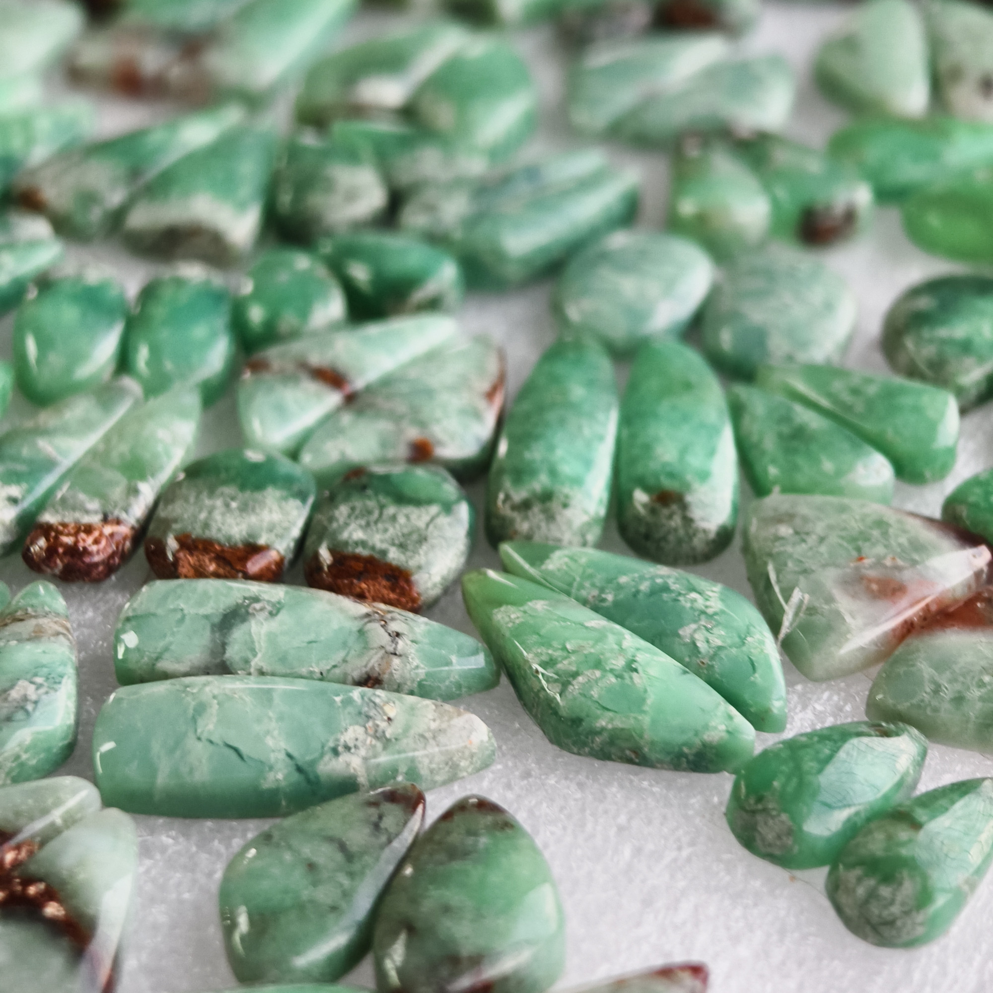 Natural Green Chrysoprase Pair Matching Cabochon Gemstones for Earrings 11x11x5mm-28x10x5mm Loose Jewelry Stones 18Cts Average Weight