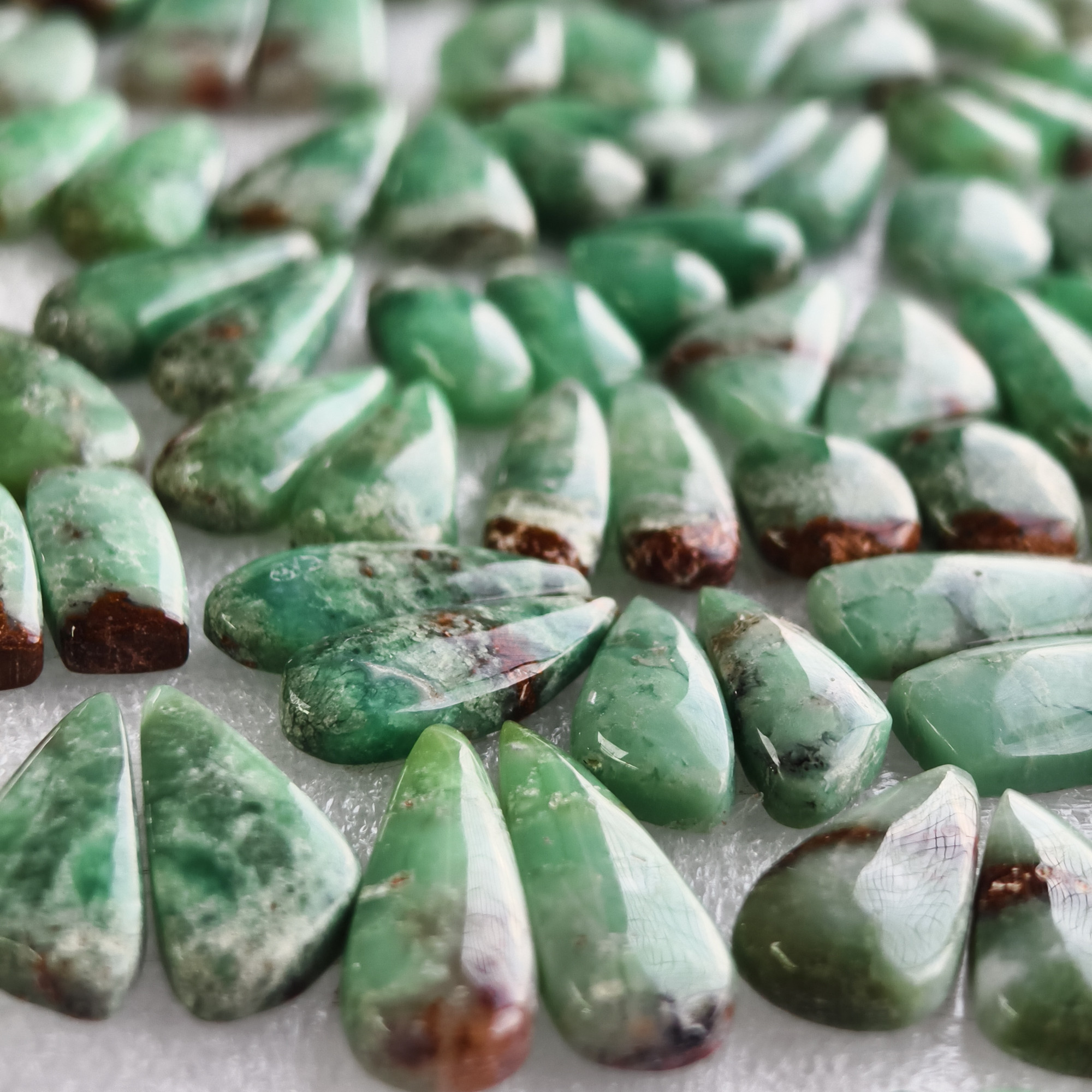 Natural Green Chrysoprase Pair Matching Cabochon Gemstones for Earrings 11x11x5mm-28x10x5mm Loose Jewelry Stones 18Cts Average Weight