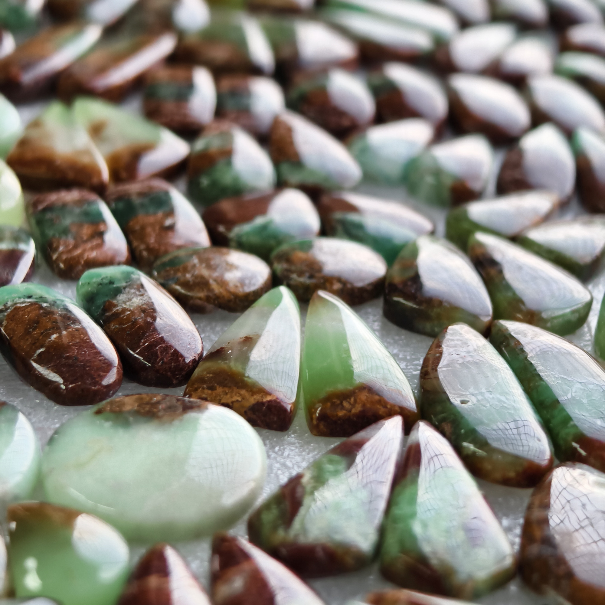 Natural Chrysoprase Cabochon Pair Green Gemstone Matching Earring Stones for Jewelry Making 15x9x5mm-42x12x5 mm 29Cts Average Weight
