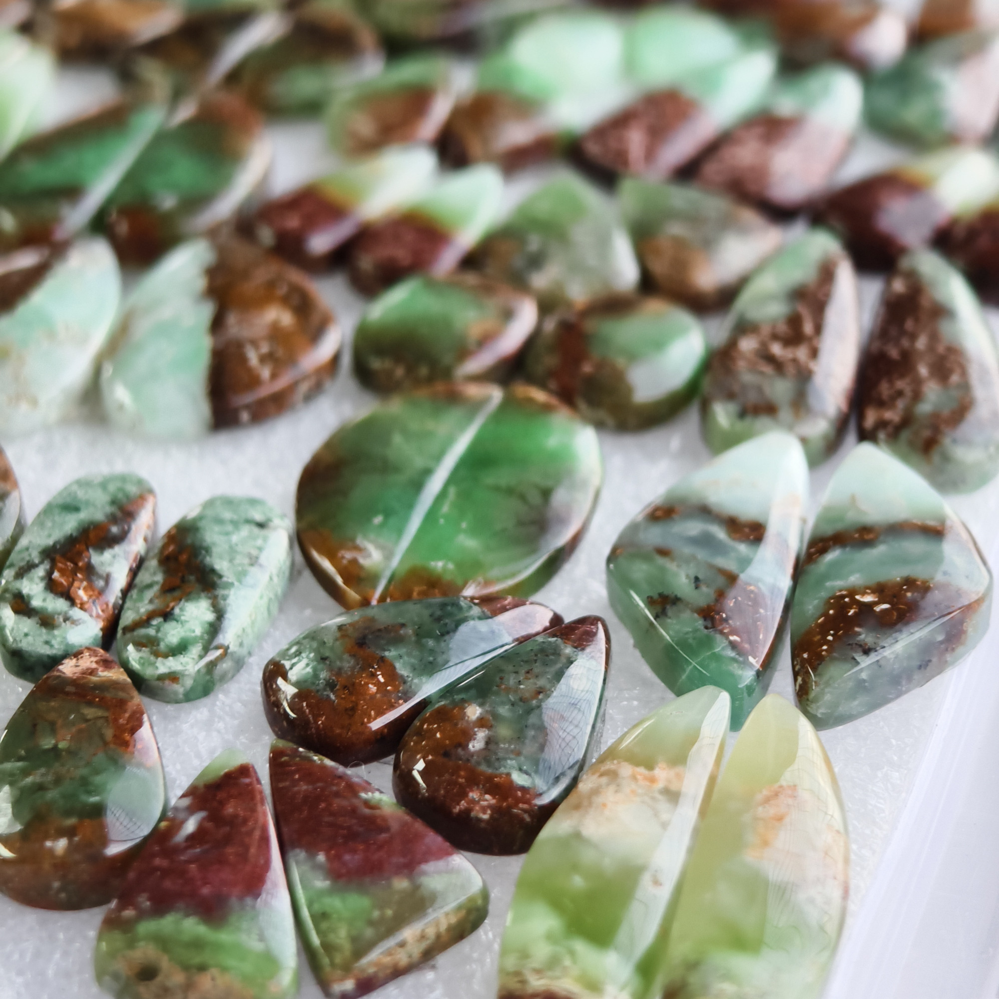 Natural Chrysoprase Cabochon Pair Green Gemstone Matching Earring Stones for Jewelry Making 15x9x5mm-42x12x5 mm 29Cts Average Weight