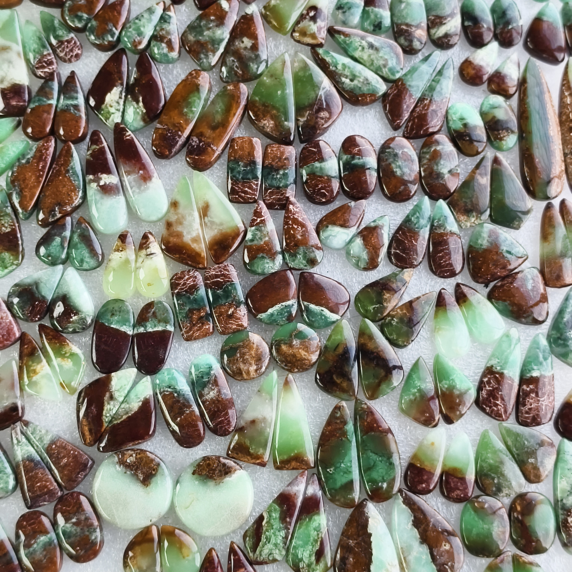 Natural Chrysoprase Cabochon Pair Green Gemstone Matching Earring Stones for Jewelry Making 15x9x5mm-42x12x5 mm 29Cts Average Weight
