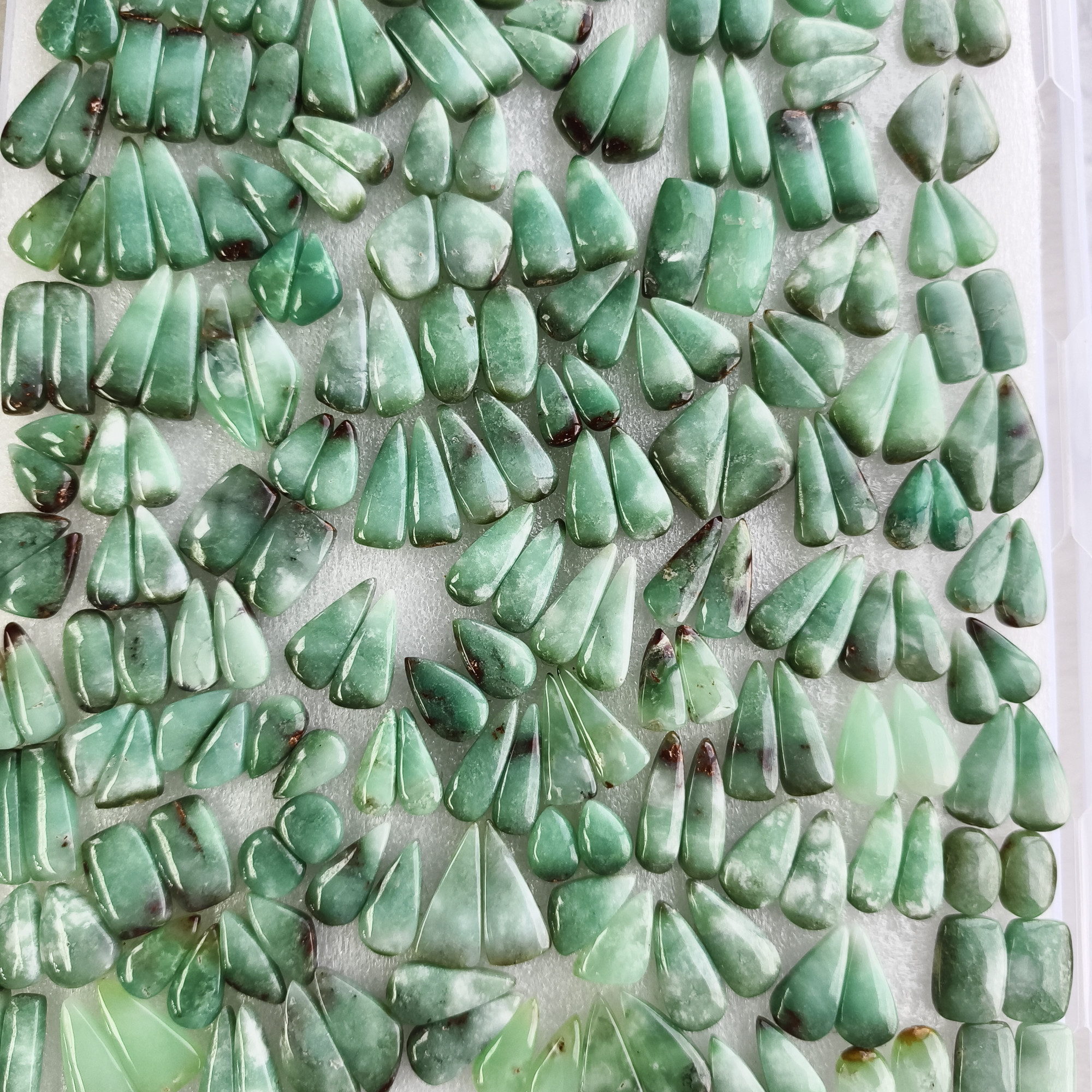 Chrysoprase Earring Pair Natural Green Gemstone Matching Cabochons 11x12x5mm- 30x11x5mm Jewelry Making Stones 22Cts Average Weight