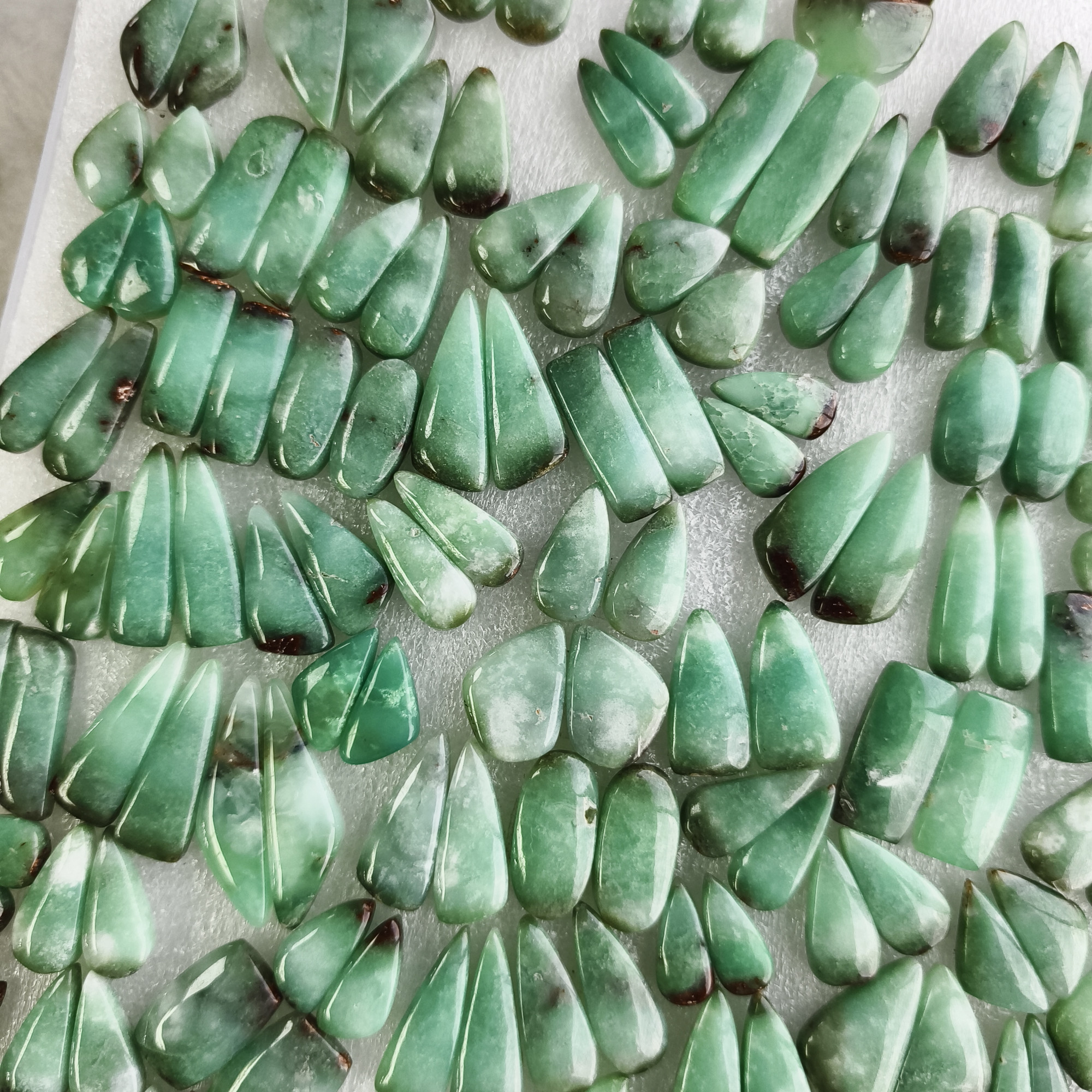 Chrysoprase Earring Pair Natural Green Gemstone Matching Cabochons 11x12x5mm- 30x11x5mm Jewelry Making Stones 22Cts Average Weight