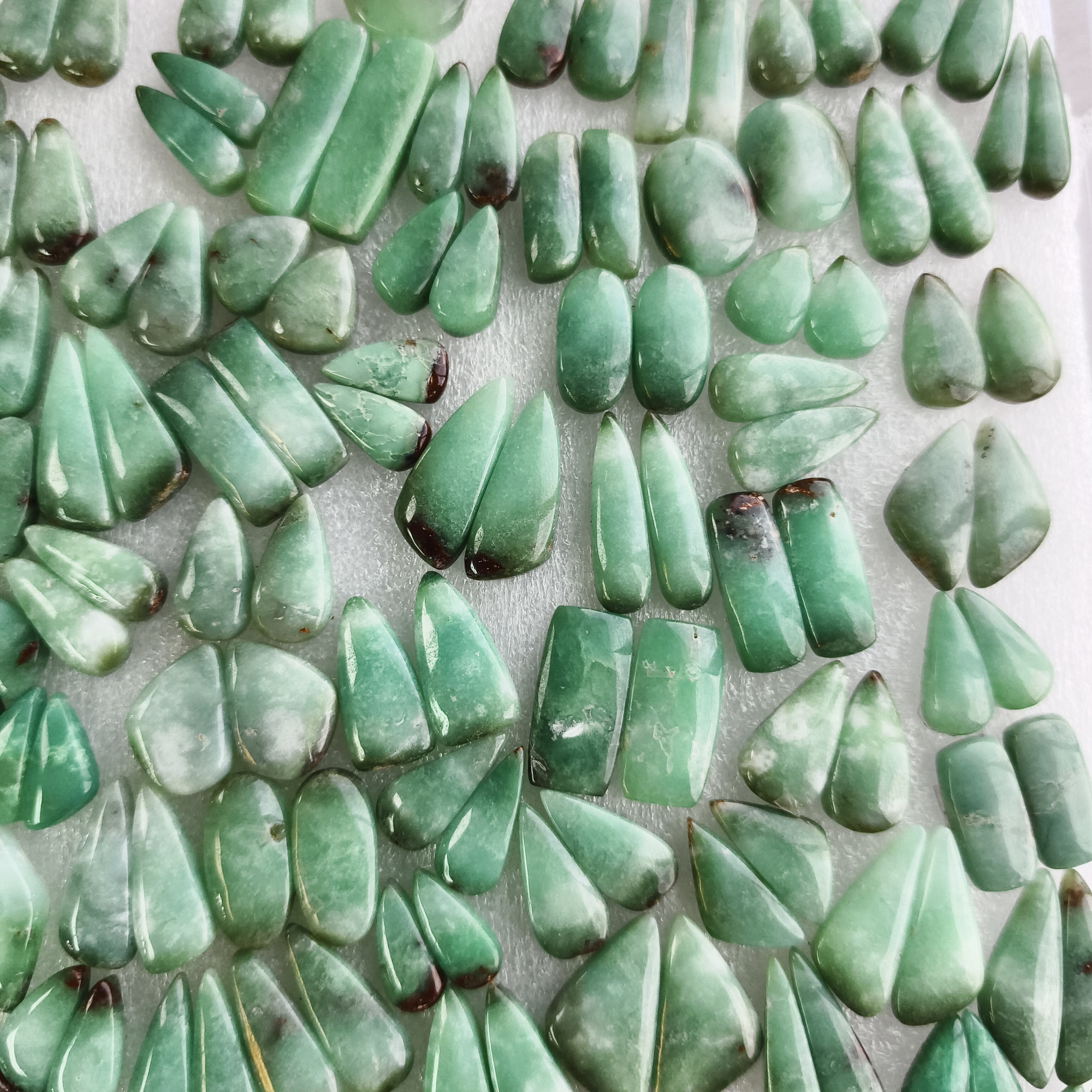 Chrysoprase Earring Pair Natural Green Gemstone Matching Cabochons 11x12x5mm- 30x11x5mm Jewelry Making Stones 22Cts Average Weight