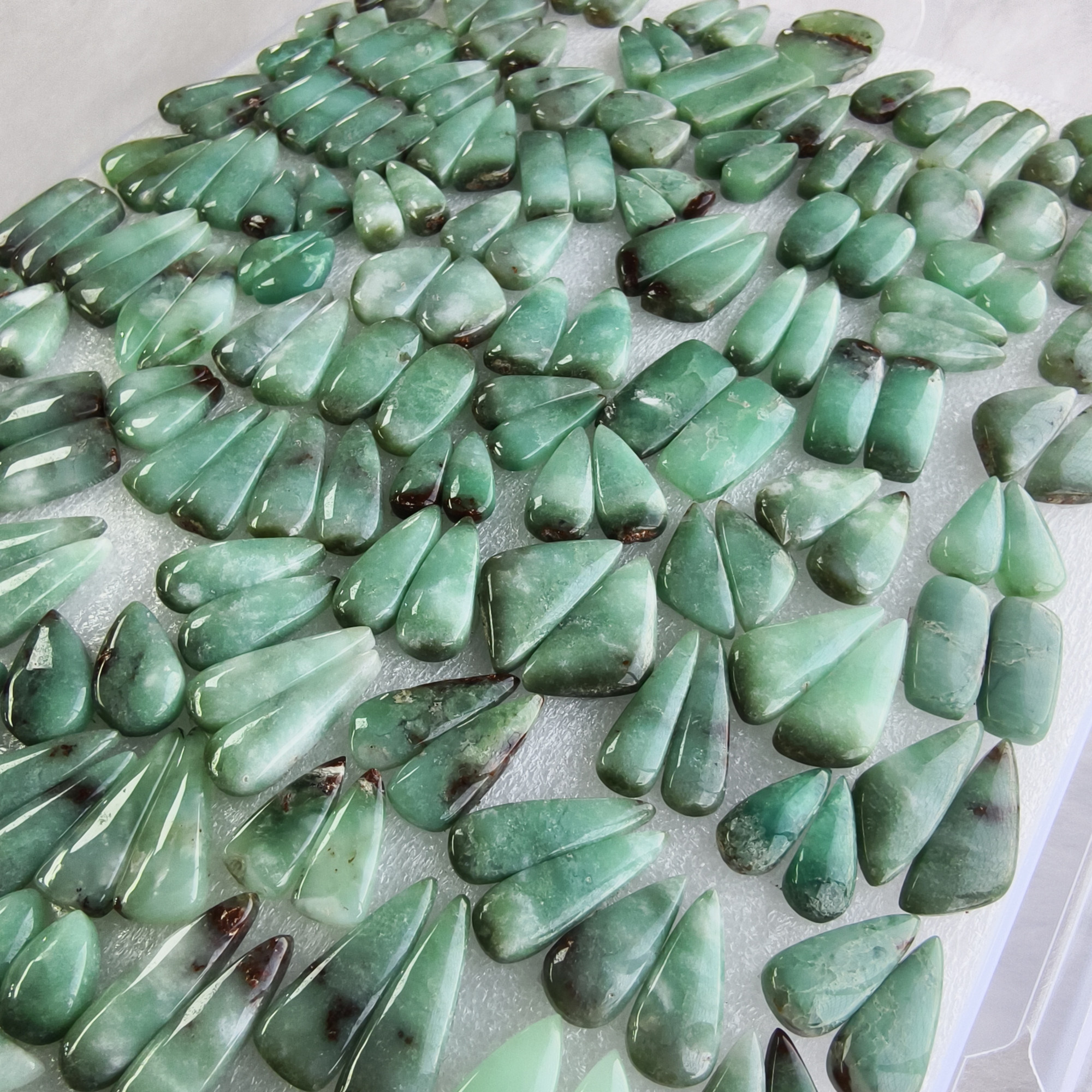 Chrysoprase Earring Pair Natural Green Gemstone Matching Cabochons 11x12x5mm- 30x11x5mm Jewelry Making Stones 22Cts Average Weight