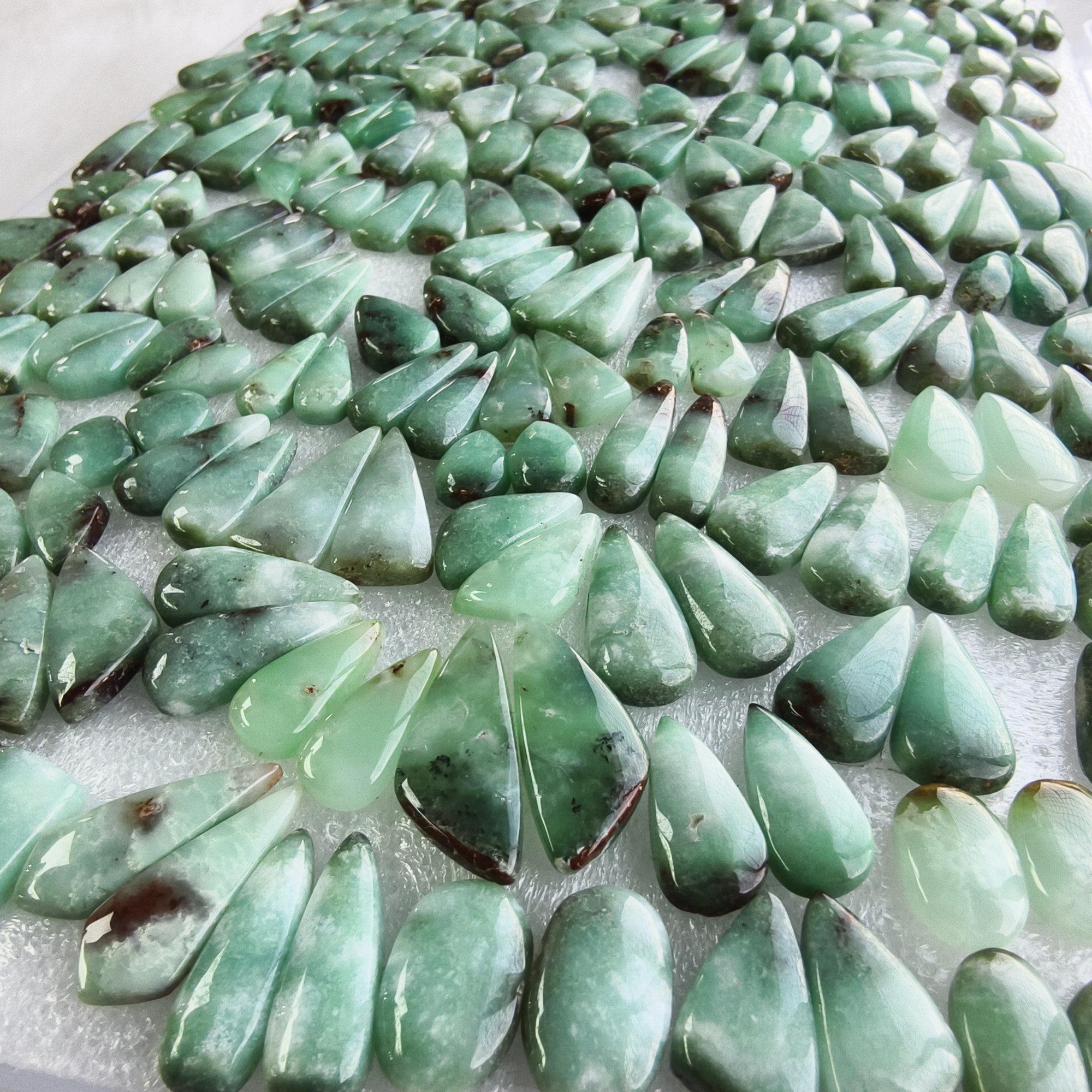Chrysoprase Earring Pair Natural Green Gemstone Matching Cabochons 11x12x5mm- 30x11x5mm Jewelry Making Stones 22Cts Average Weight