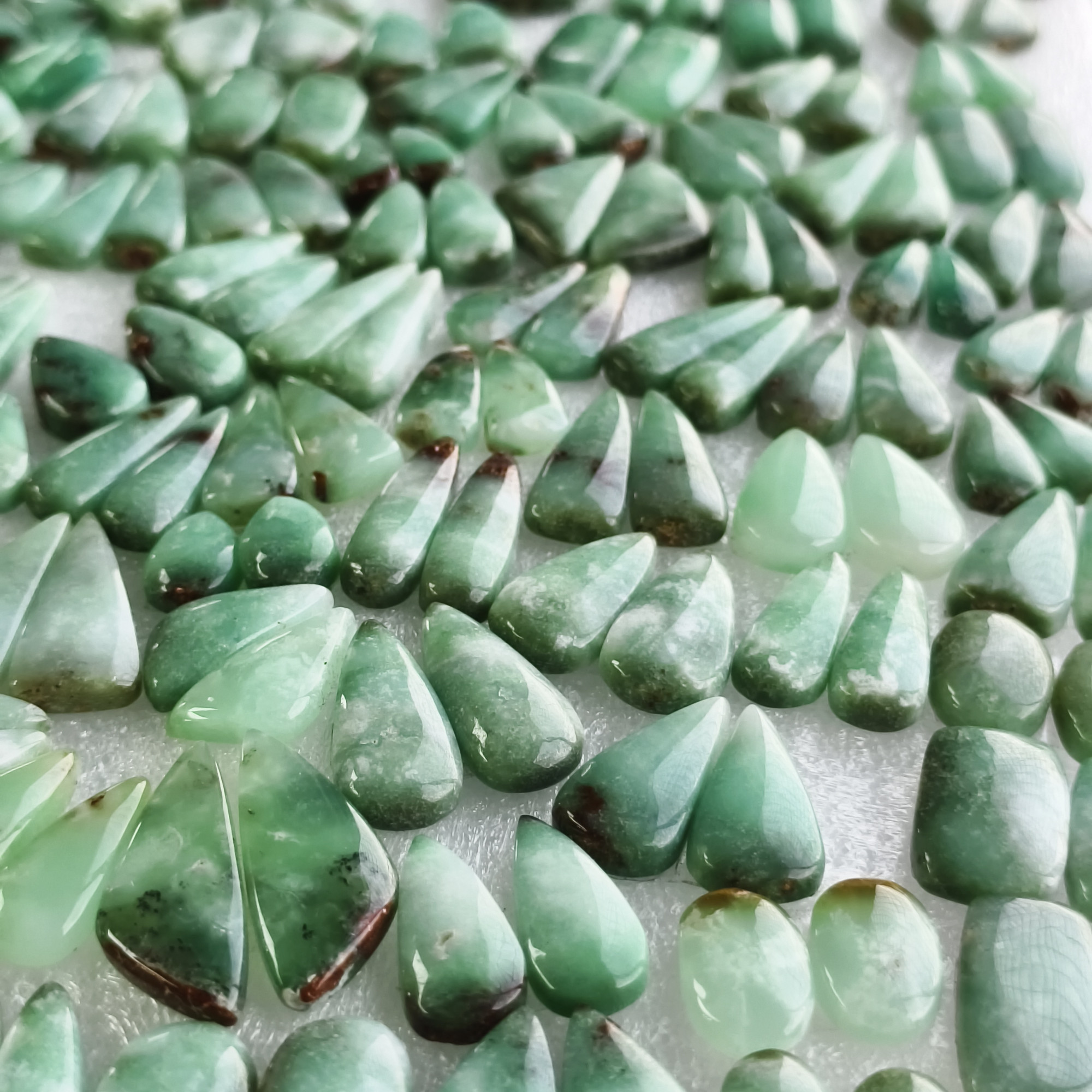 Chrysoprase Earring Pair Natural Green Gemstone Matching Cabochons 11x12x5mm- 30x11x5mm Jewelry Making Stones 22Cts Average Weight