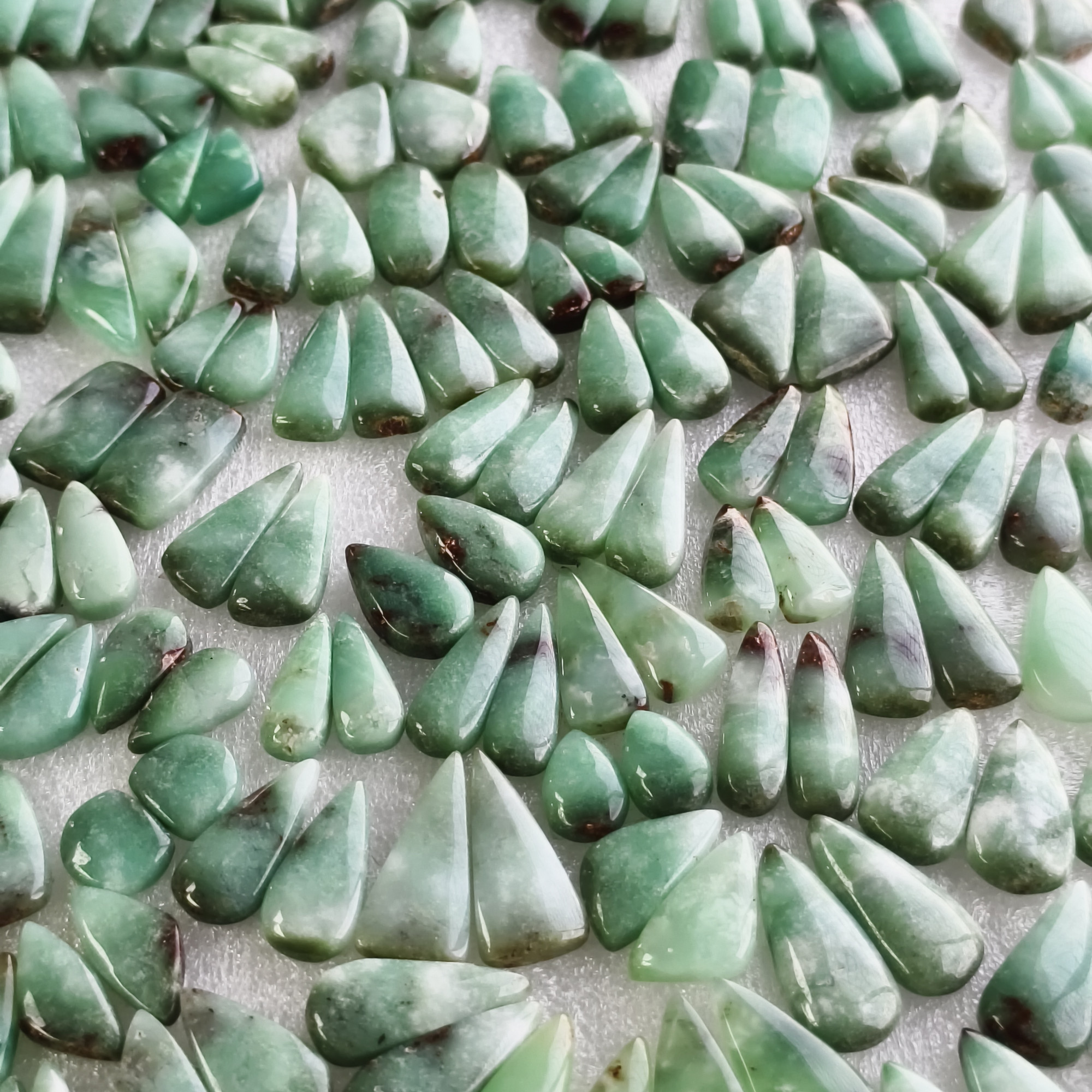 Chrysoprase Earring Pair Natural Green Gemstone Matching Cabochons 11x12x5mm- 30x11x5mm Jewelry Making Stones 22Cts Average Weight