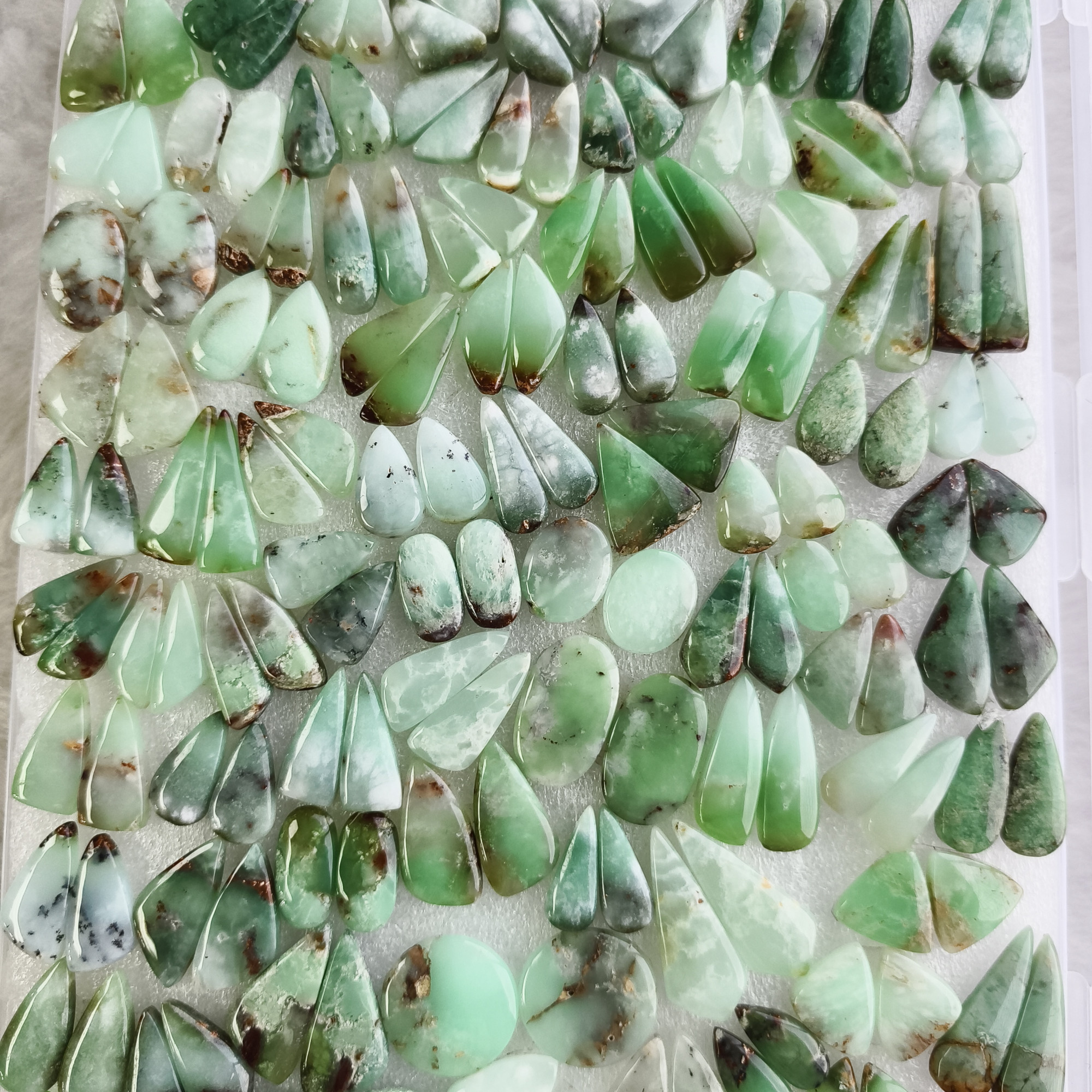 Natural Chrysoprase Matching Earring Pair Green Gemstone Cabochons Loose Stones for Jewelry Making 15x11x5mm- 35x9x5mm 22Cts Average Weight