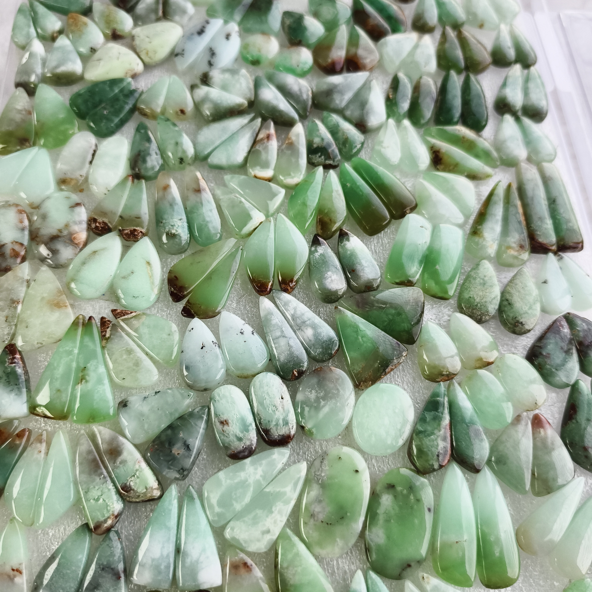 Natural Chrysoprase Matching Earring Pair Green Gemstone Cabochons Loose Stones for Jewelry Making 15x11x5mm- 35x9x5mm 22Cts Average Weight