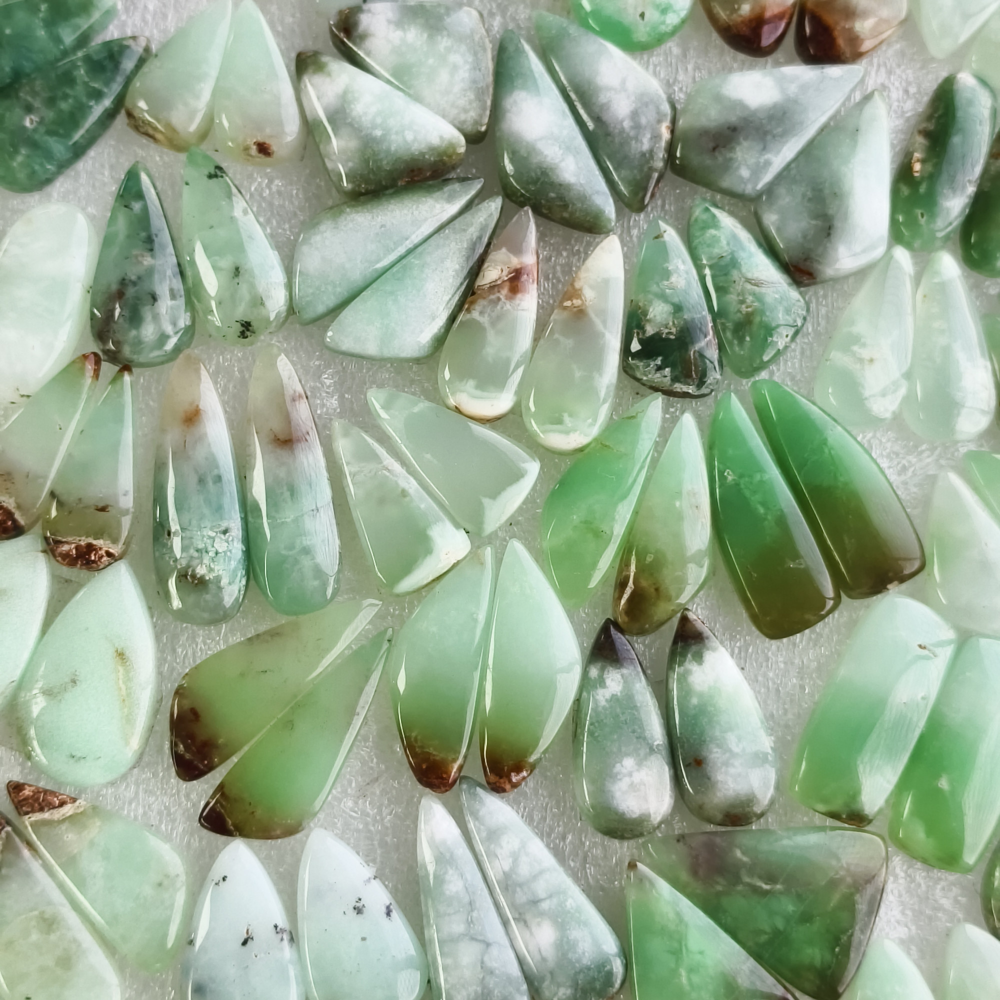 Natural Chrysoprase Matching Earring Pair Green Gemstone Cabochons Loose Stones for Jewelry Making 15x11x5mm- 35x9x5mm 22Cts Average Weight