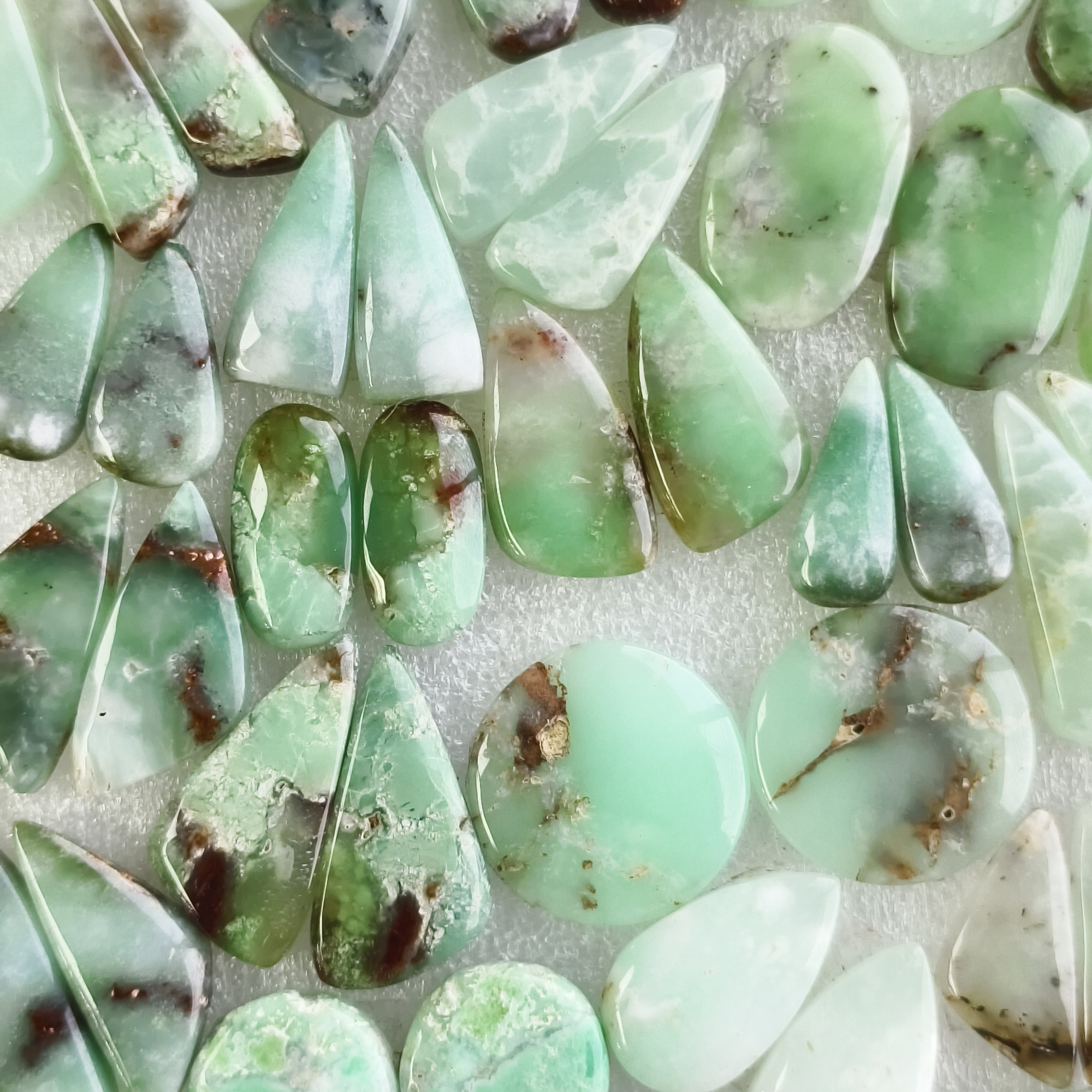 Natural Chrysoprase Matching Earring Pair Green Gemstone Cabochons Loose Stones for Jewelry Making 15x11x5mm- 35x9x5mm 22Cts Average Weight