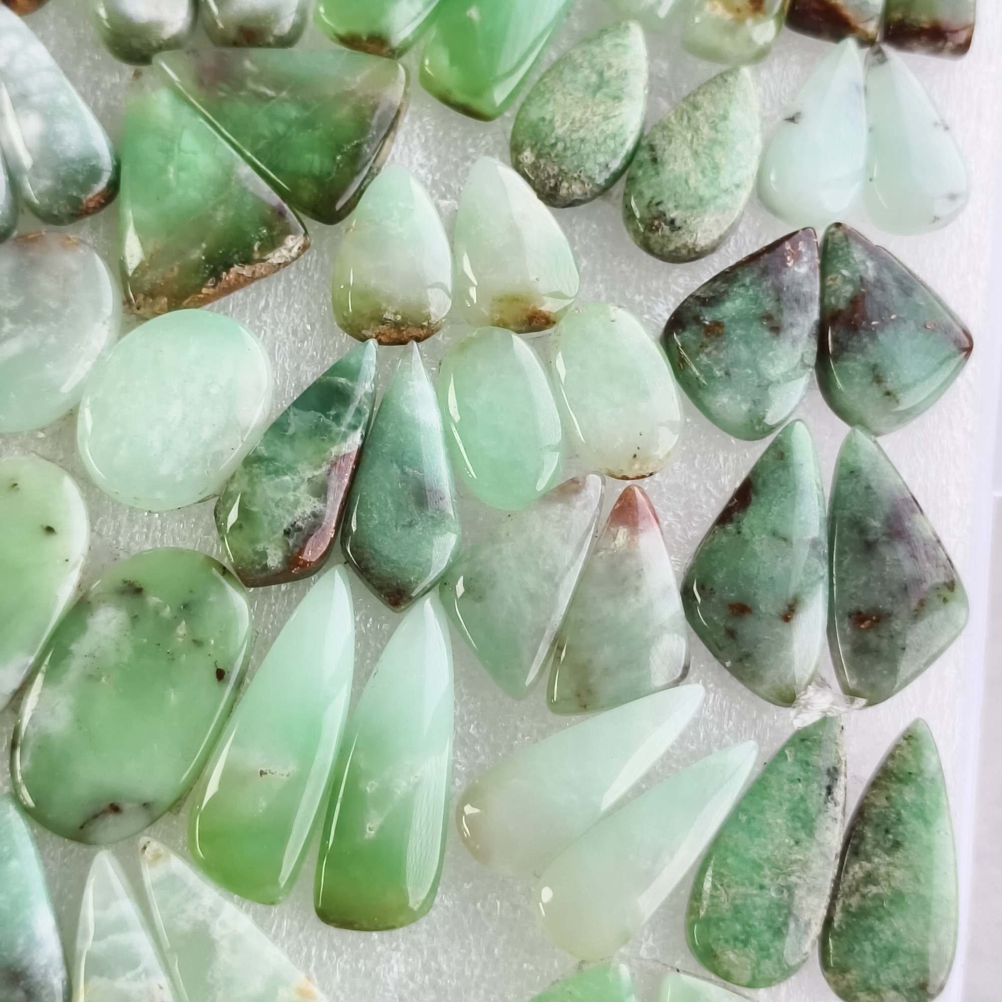 Natural Chrysoprase Matching Earring Pair Green Gemstone Cabochons Loose Stones for Jewelry Making 15x11x5mm- 35x9x5mm 22Cts Average Weight
