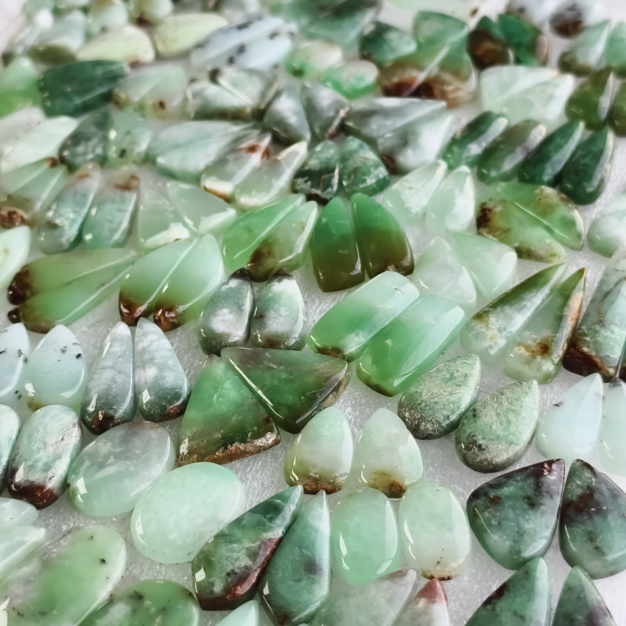 Natural Chrysoprase Matching Earring Pair Green Gemstone Cabochons Loose Stones for Jewelry Making 15x11x5mm- 35x9x5mm 22Cts Average Weight