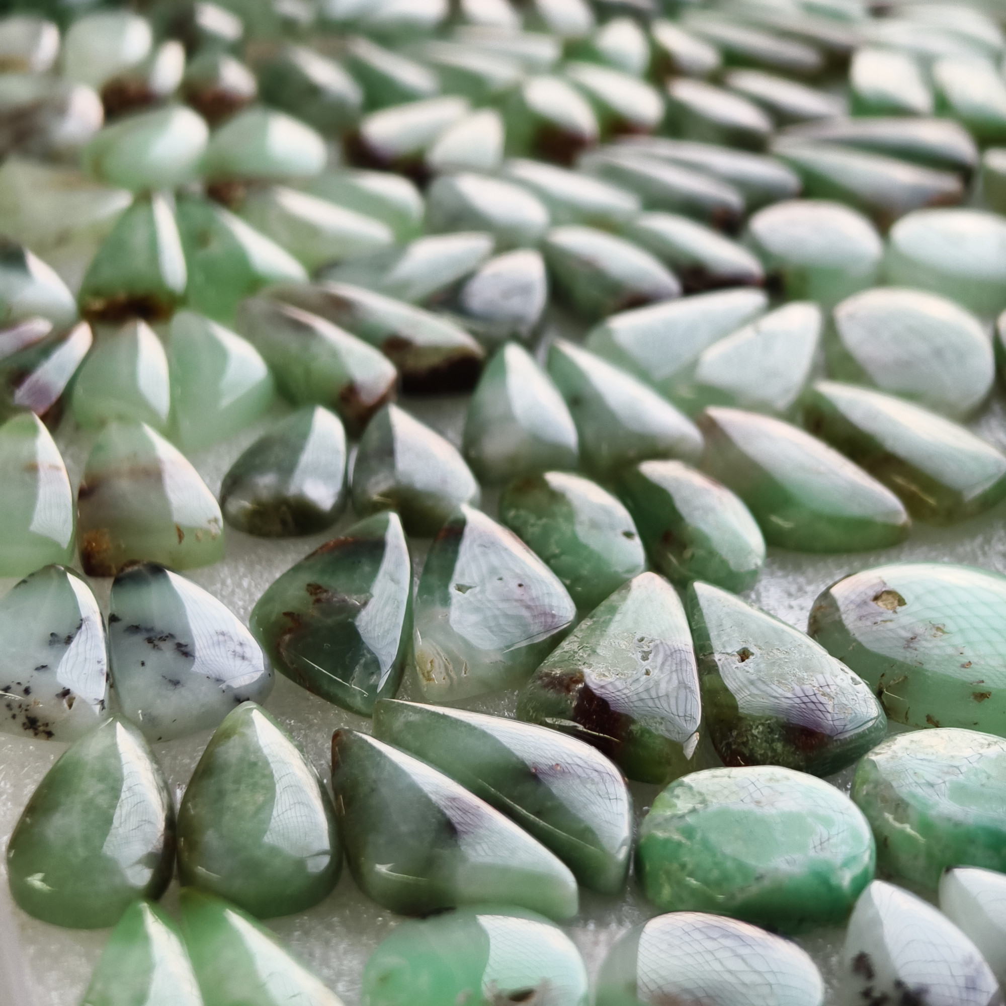 Natural Chrysoprase Matching Earring Pair Green Gemstone Cabochons Loose Stones for Jewelry Making 15x11x5mm- 35x9x5mm 22Cts Average Weight