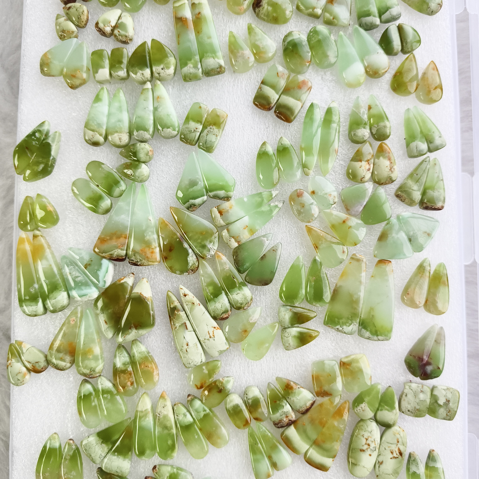 Natural Green Chrysoprase Cabochon Pair Matching Earring Gemstones 11x11x5mm-36x11x5mm Polished Loose Stones 23Cts Average Weight