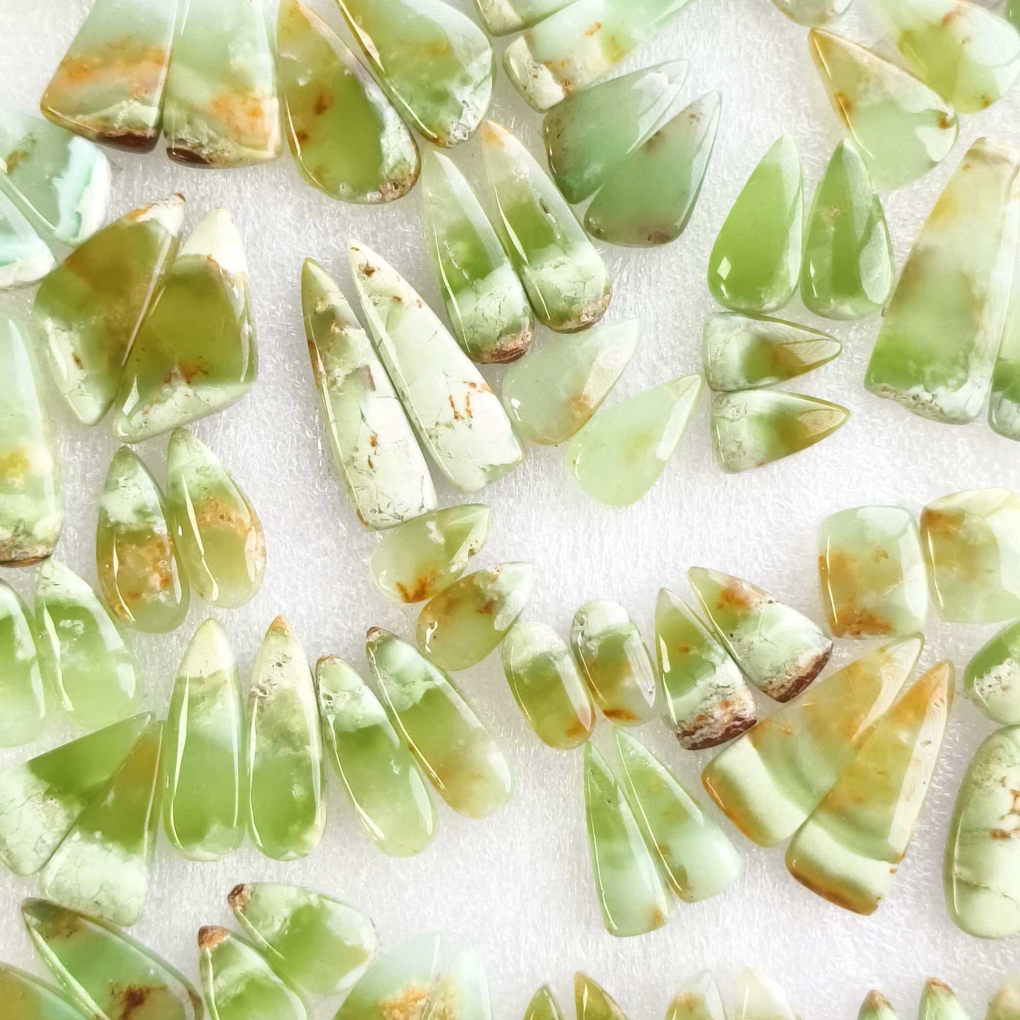 Natural Green Chrysoprase Cabochon Pair Matching Earring Gemstones 11x11x5mm-36x11x5mm Polished Loose Stones 23Cts Average Weight