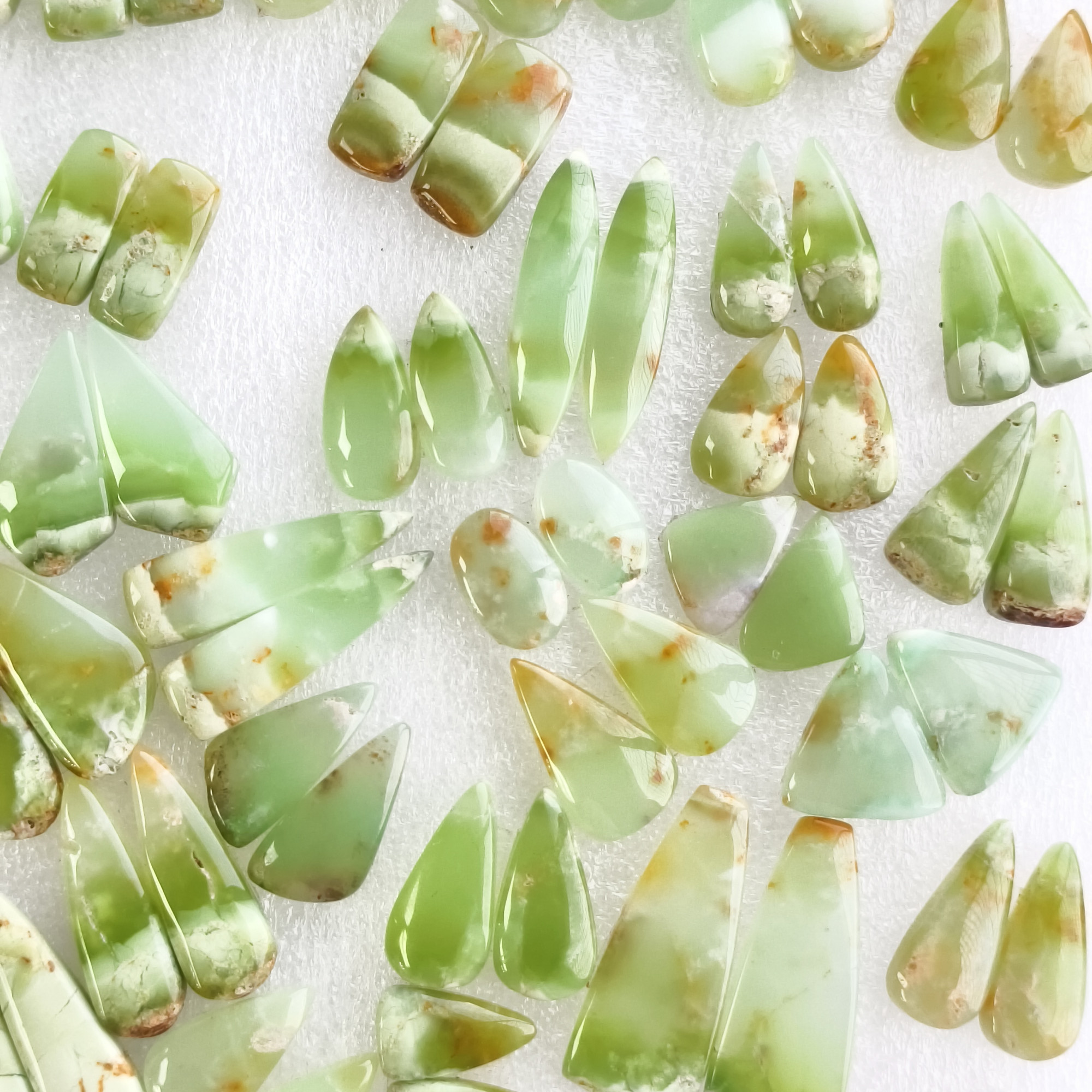 Natural Green Chrysoprase Cabochon Pair Matching Earring Gemstones 11x11x5mm-36x11x5mm Polished Loose Stones 23Cts Average Weight