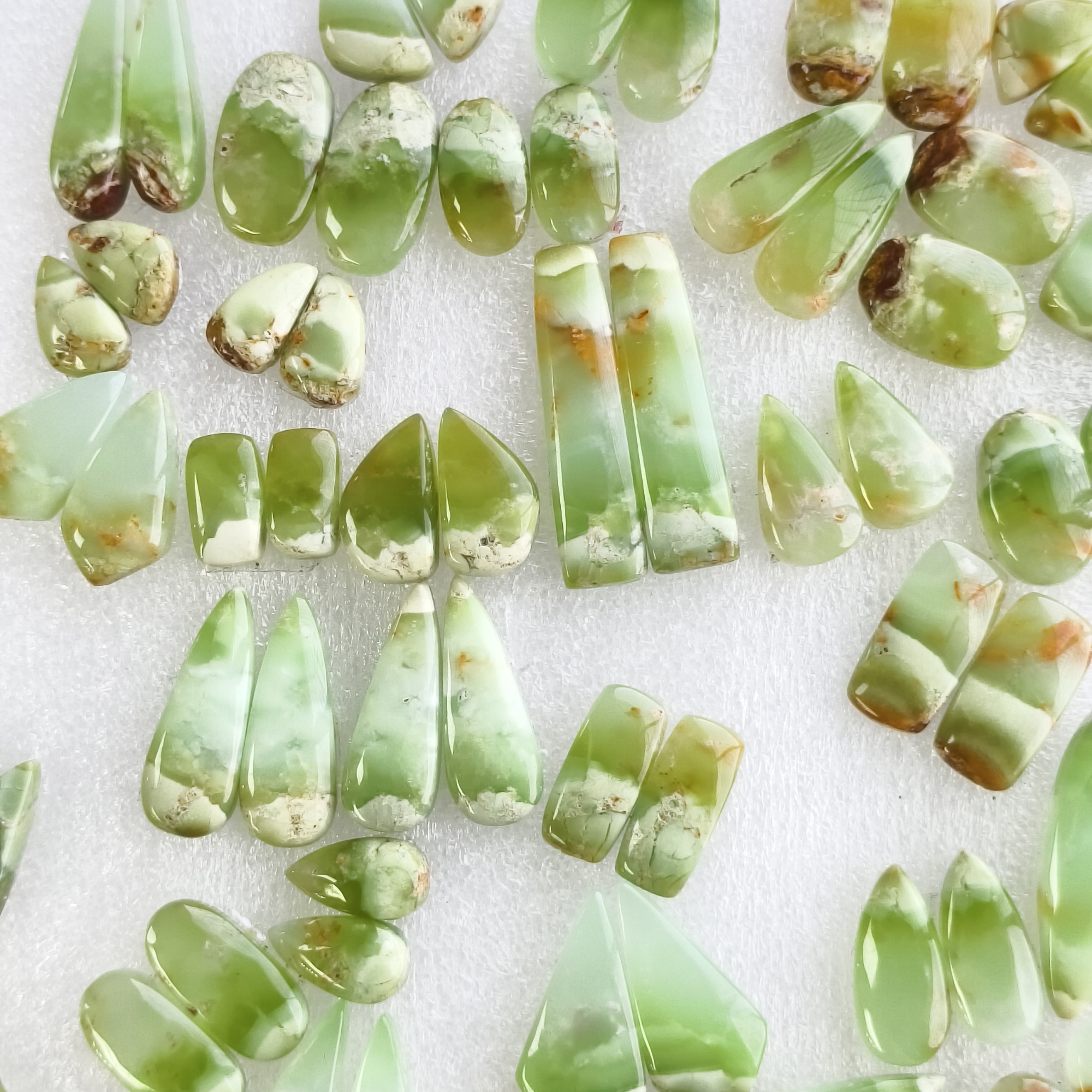 Natural Green Chrysoprase Cabochon Pair Matching Earring Gemstones 11x11x5mm-36x11x5mm Polished Loose Stones 23Cts Average Weight