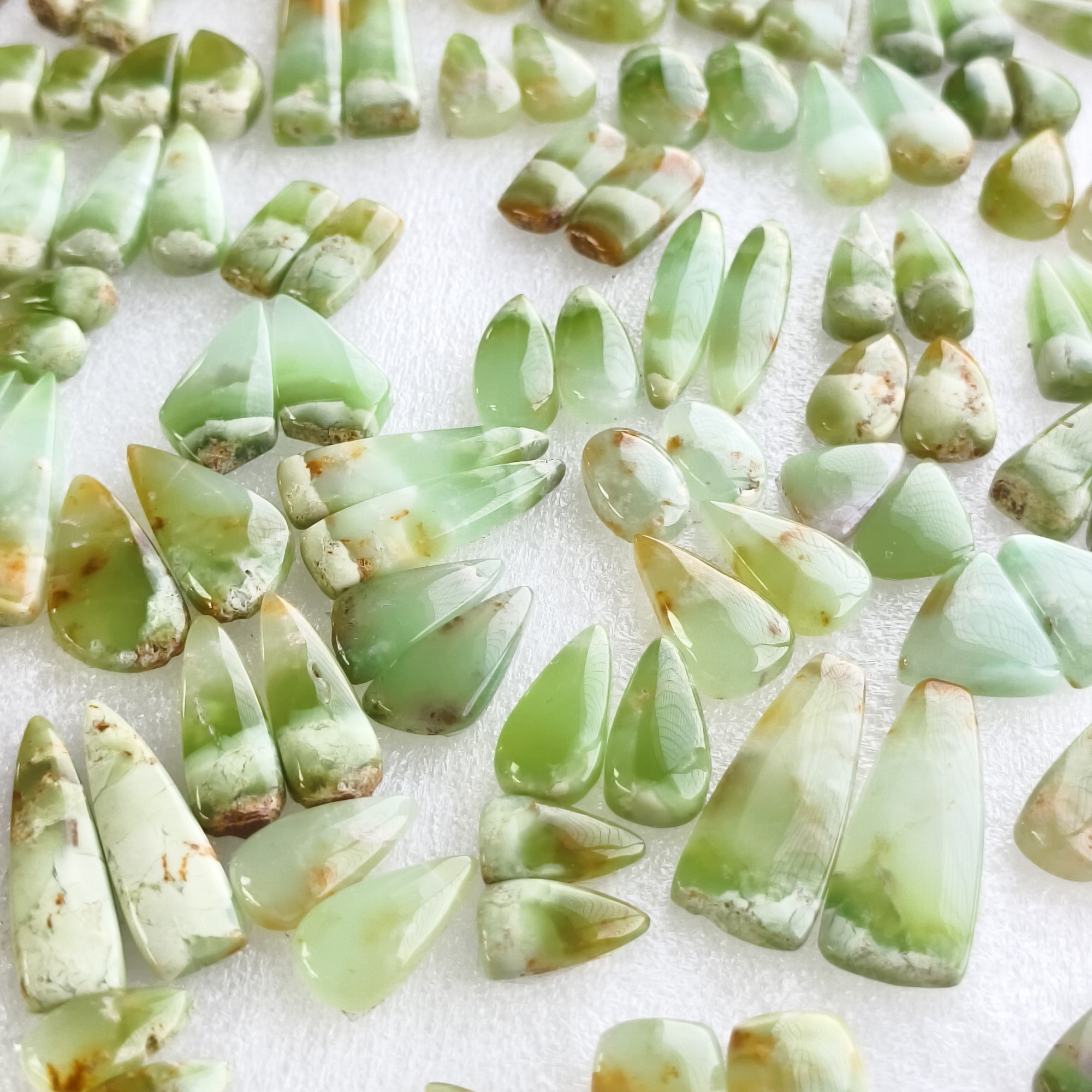 Natural Green Chrysoprase Cabochon Pair Matching Earring Gemstones 11x11x5mm-36x11x5mm Polished Loose Stones 23Cts Average Weight