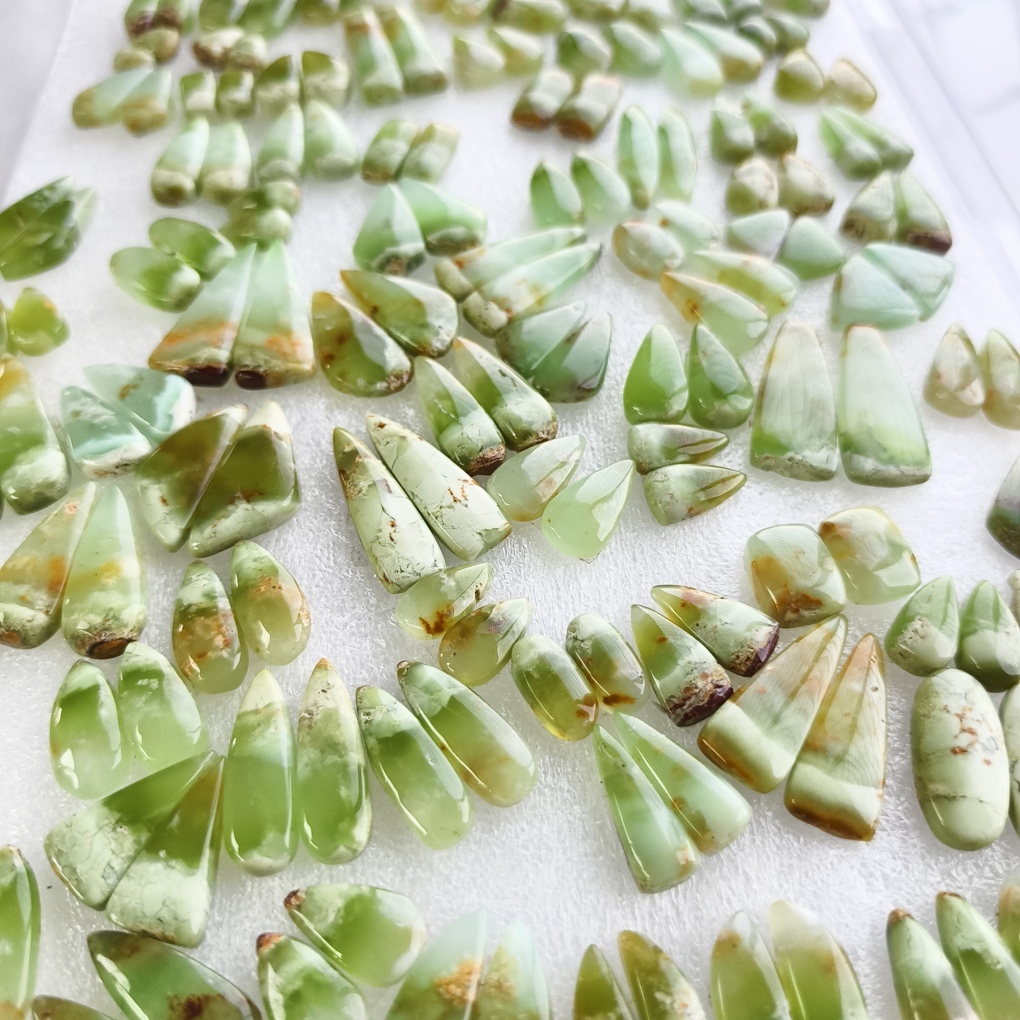 Natural Green Chrysoprase Cabochon Pair Matching Earring Gemstones 11x11x5mm-36x11x5mm Polished Loose Stones 23Cts Average Weight