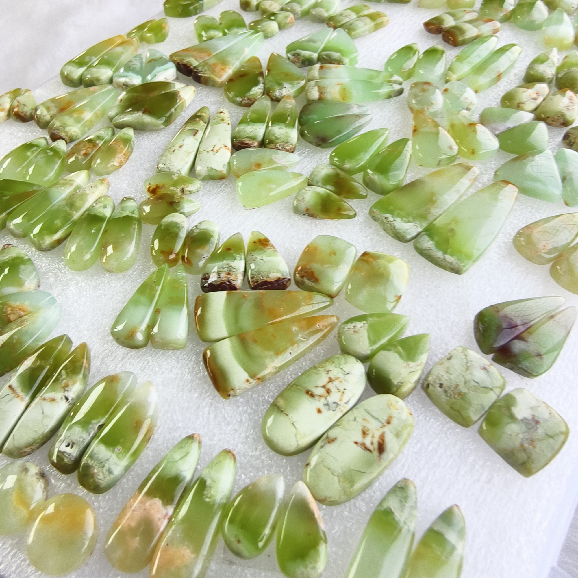 Natural Green Chrysoprase Cabochon Pair Matching Earring Gemstones 11x11x5mm-36x11x5mm Polished Loose Stones 23Cts Average Weight