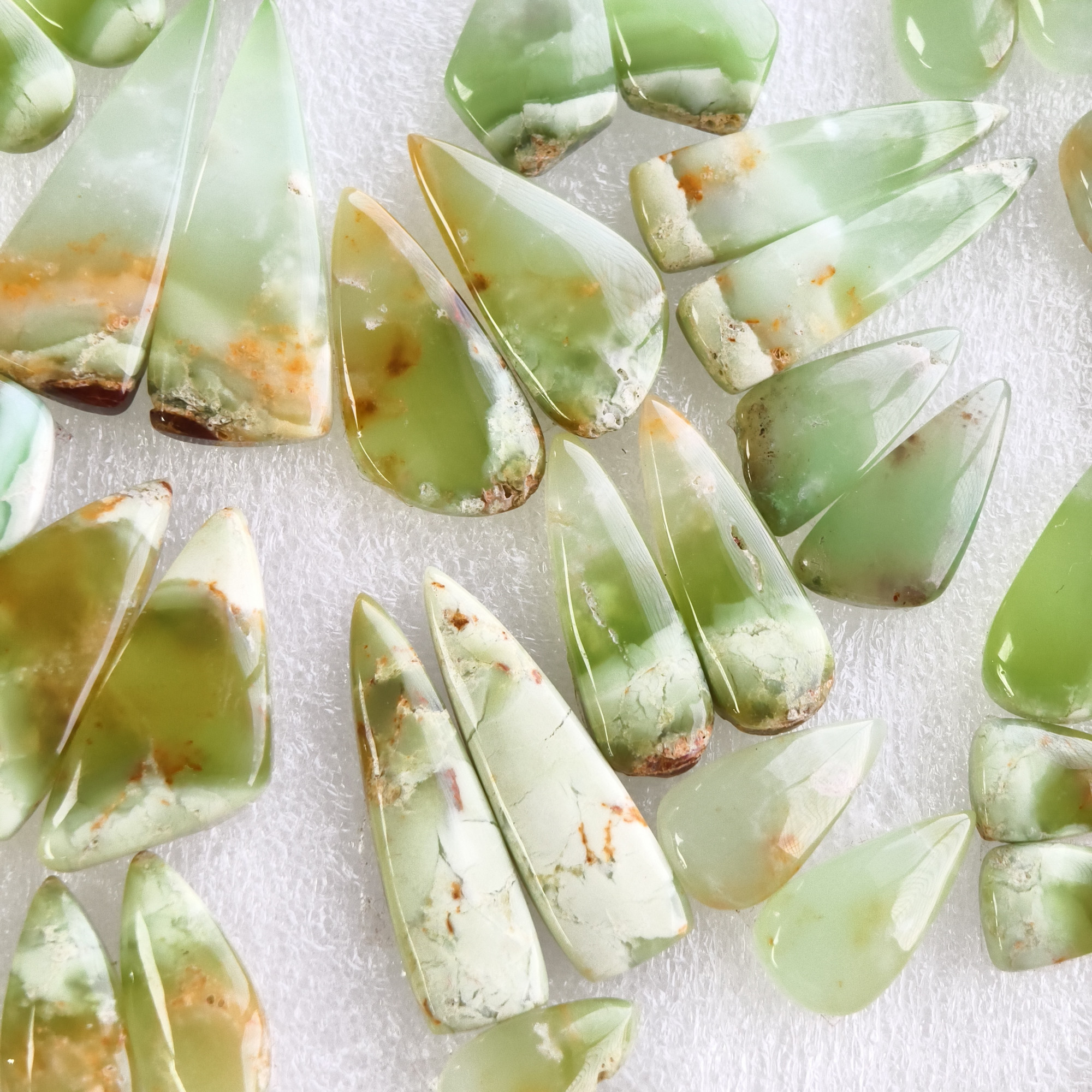 Natural Green Chrysoprase Cabochon Pair Matching Earring Gemstones 11x11x5mm-36x11x5mm Polished Loose Stones 23Cts Average Weight