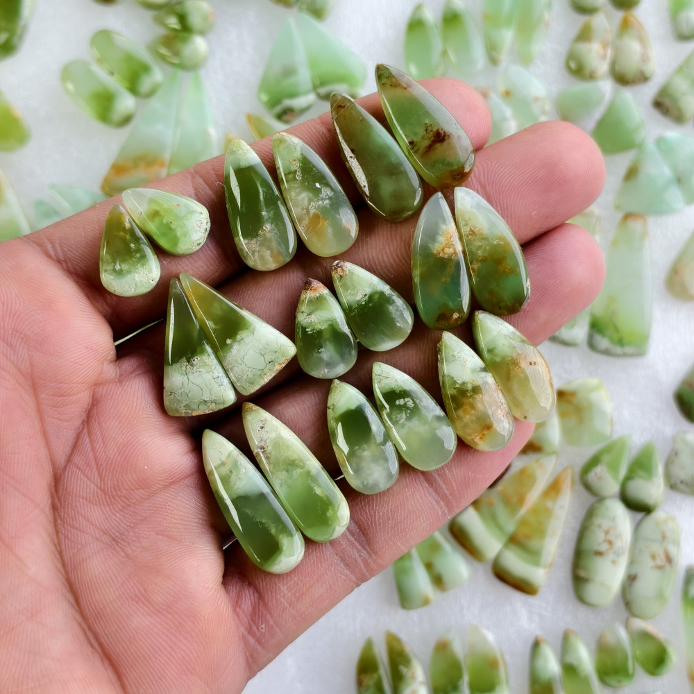 Image of Natural Green Chrysoprase Cabochon Pair Matching Earring Gemstones 11x11x5mm-36x11x5mm Polished Loose Stones 23Cts (Average Weight)