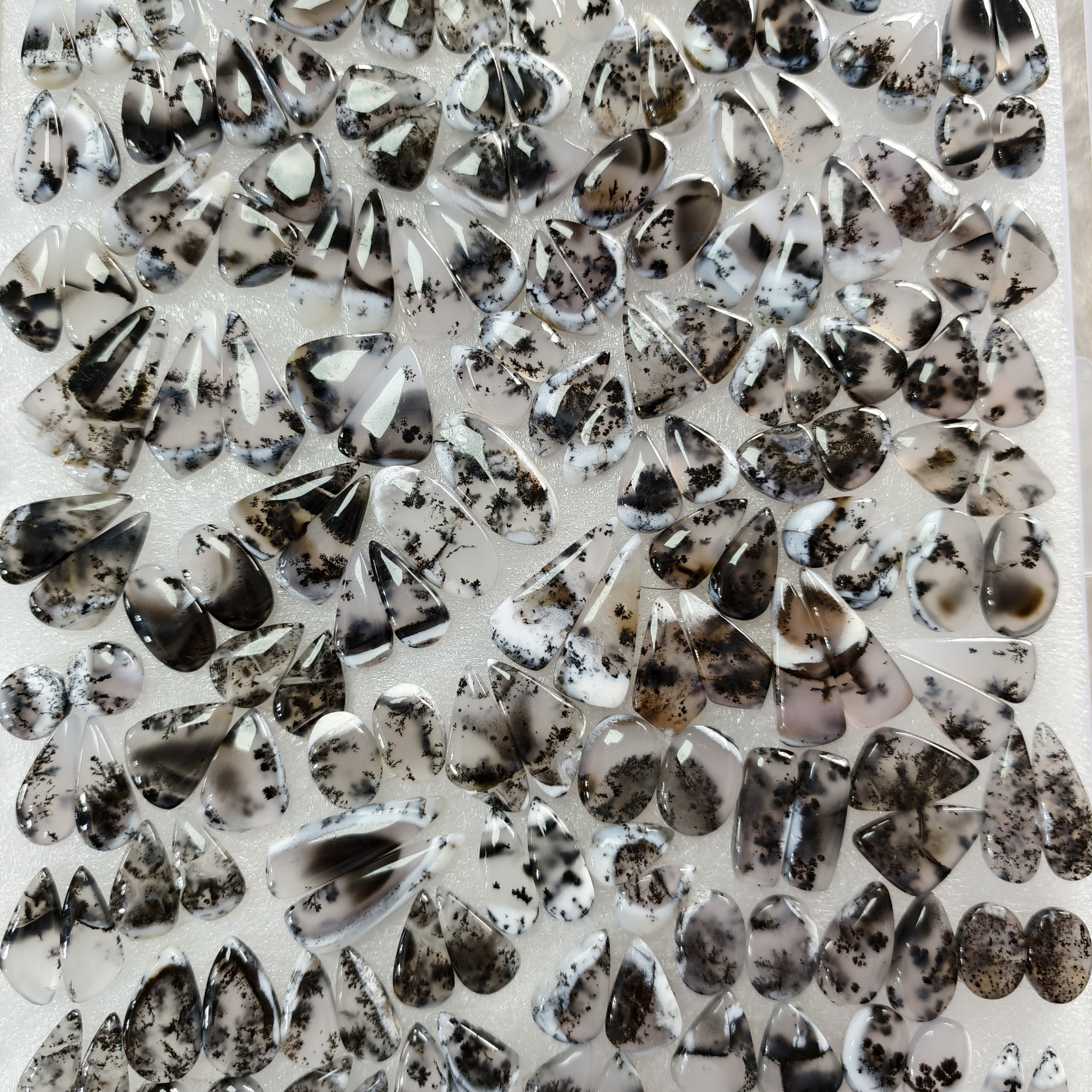 Natural Dendrite Agate Cabochon Pair Matching Earring Gemstones 19x9x3-32x9x3mm Polished Loose Stones 15 Cts Avg