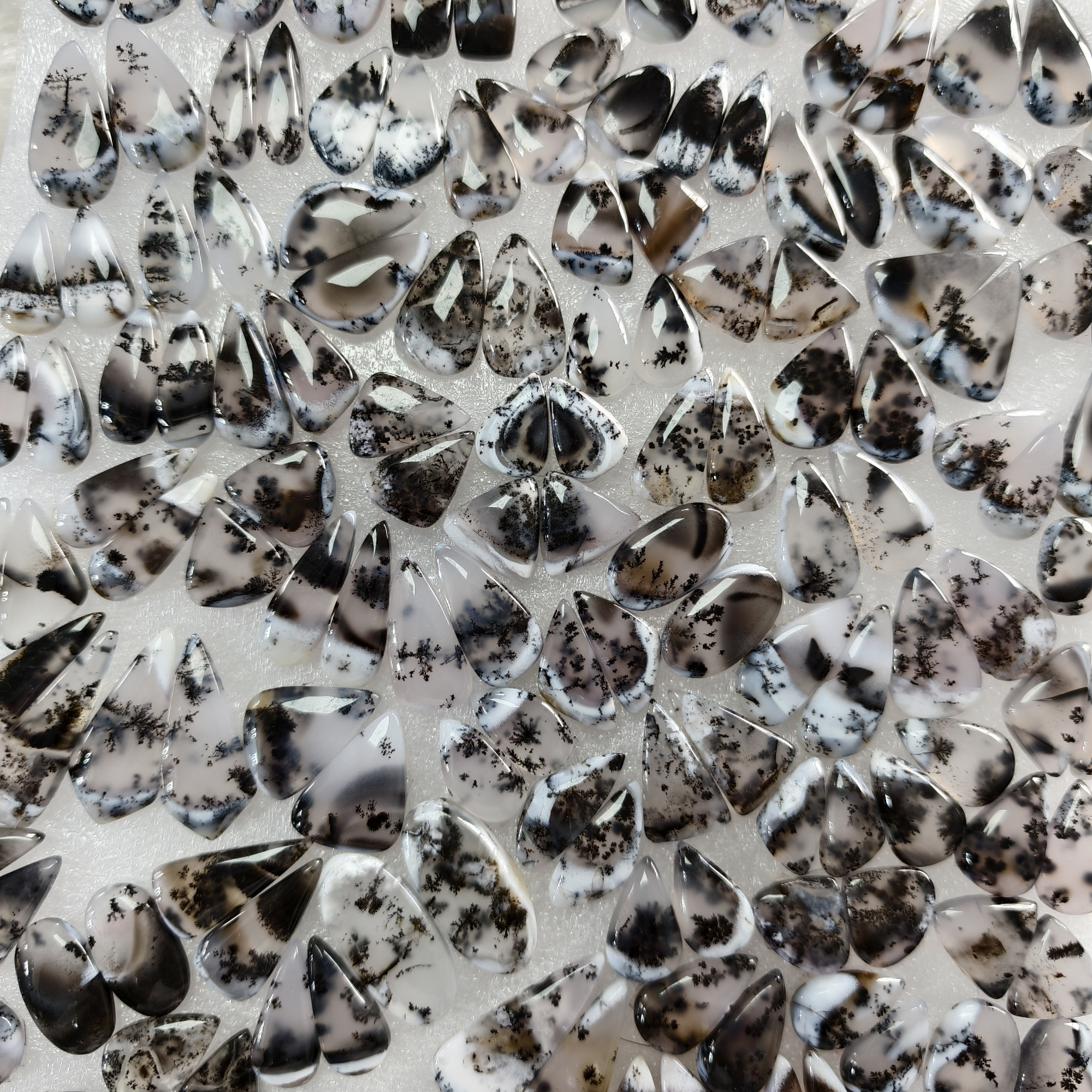 Natural Dendrite Agate Cabochon Pair Matching Earring Gemstones 19x9x3-32x9x3mm Polished Loose Stones 15 Cts Avg