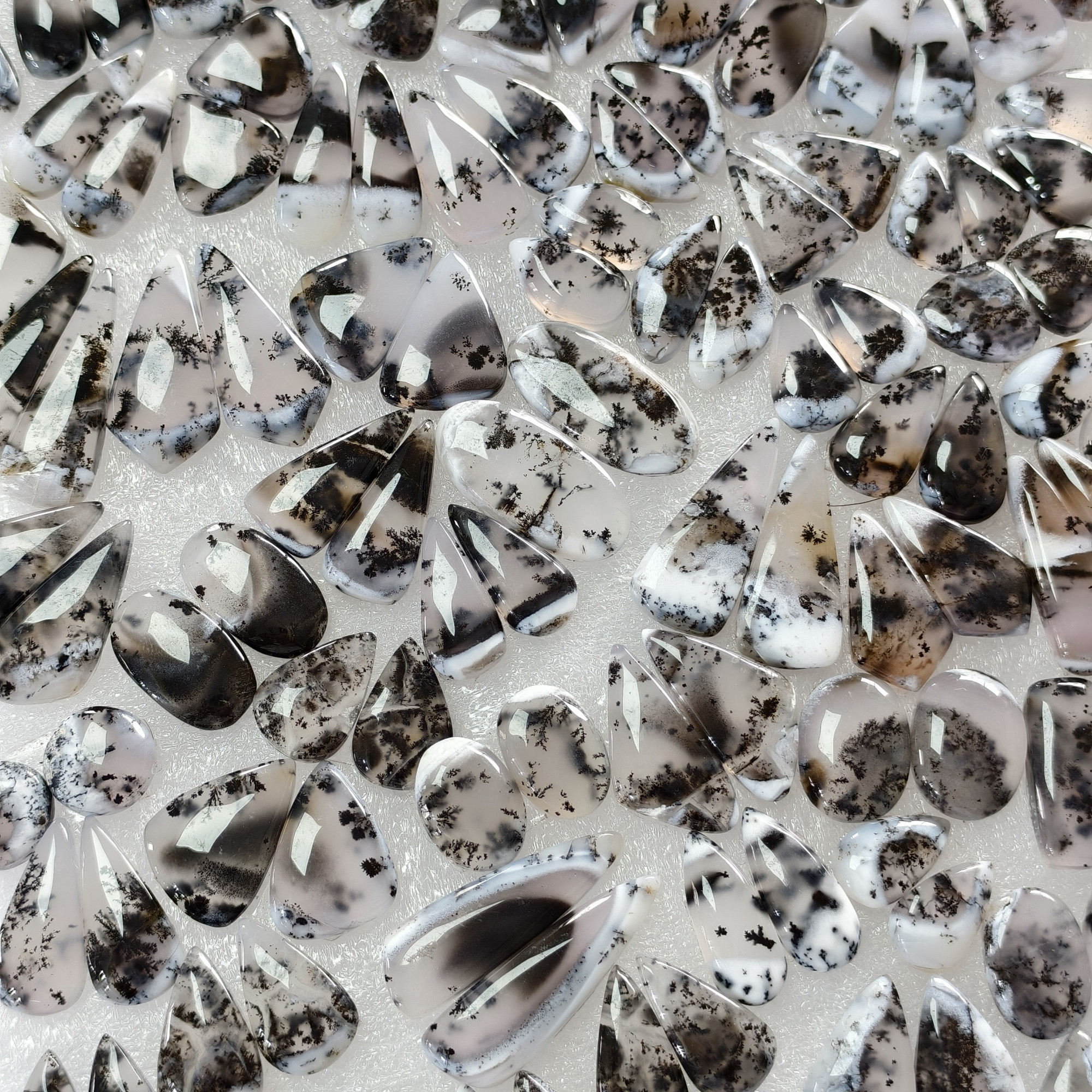 Natural Dendrite Agate Cabochon Pair Matching Earring Gemstones 19x9x3-32x9x3mm Polished Loose Stones 15 Cts Avg