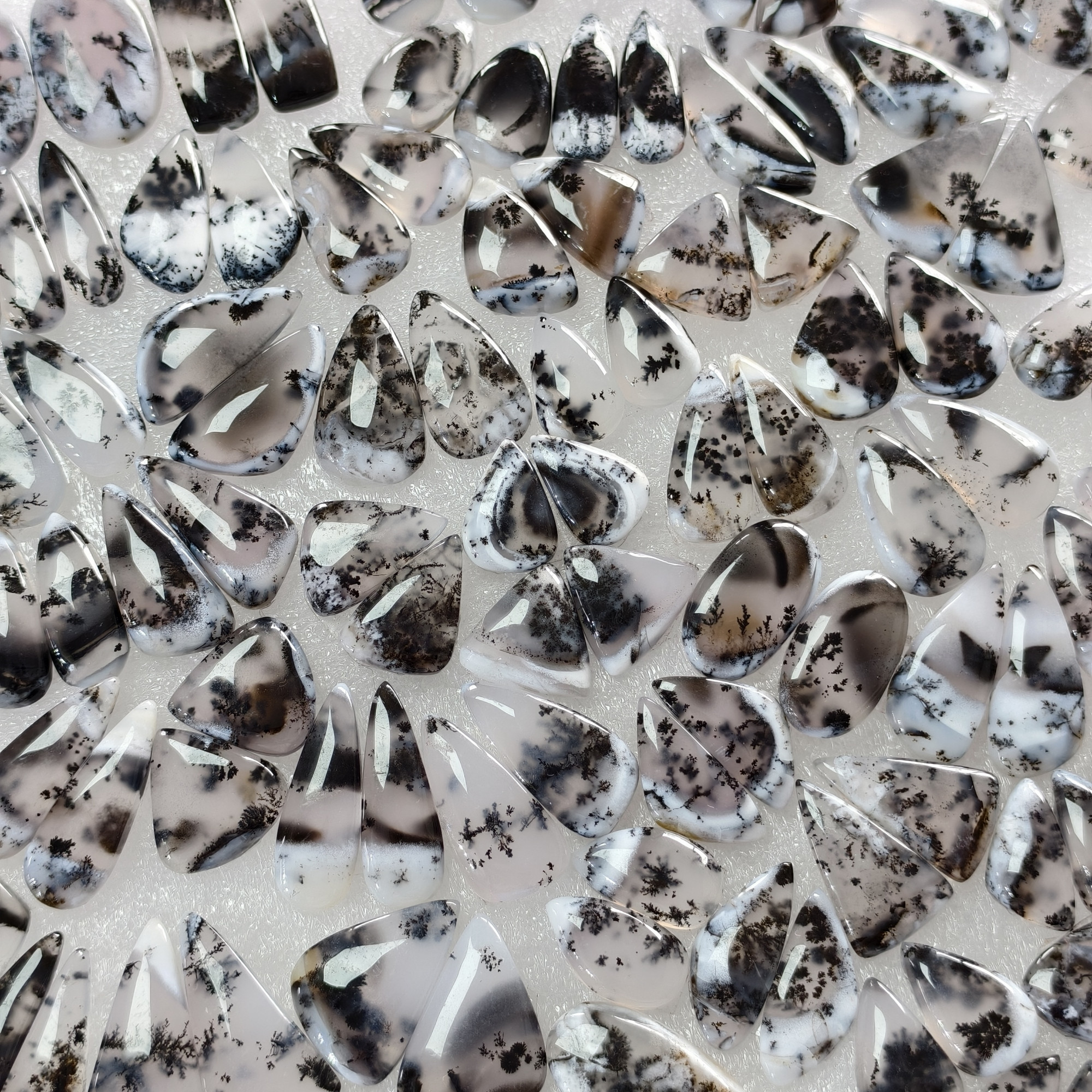 Natural Dendrite Agate Cabochon Pair Matching Earring Gemstones 19x9x3-32x9x3mm Polished Loose Stones 15 Cts Avg
