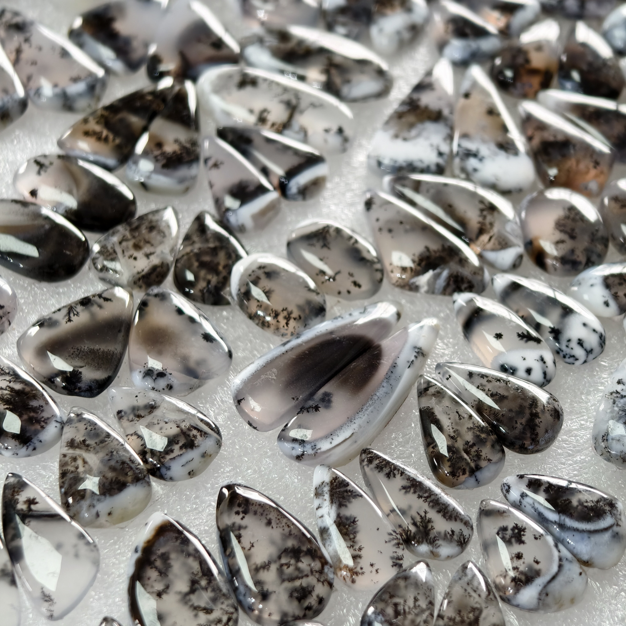 Natural Dendrite Agate Cabochon Pair Matching Earring Gemstones 19x9x3-32x9x3mm Polished Loose Stones 15 Cts Avg