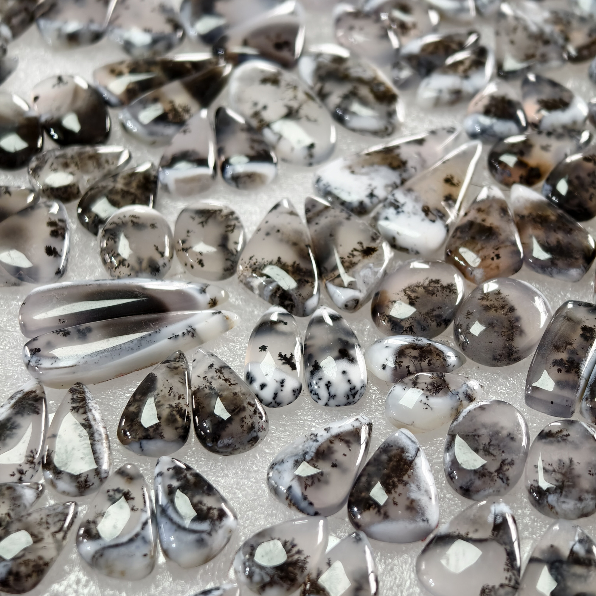 Natural Dendrite Agate Cabochon Pair Matching Earring Gemstones 19x9x3-32x9x3mm Polished Loose Stones 15 Cts Avg