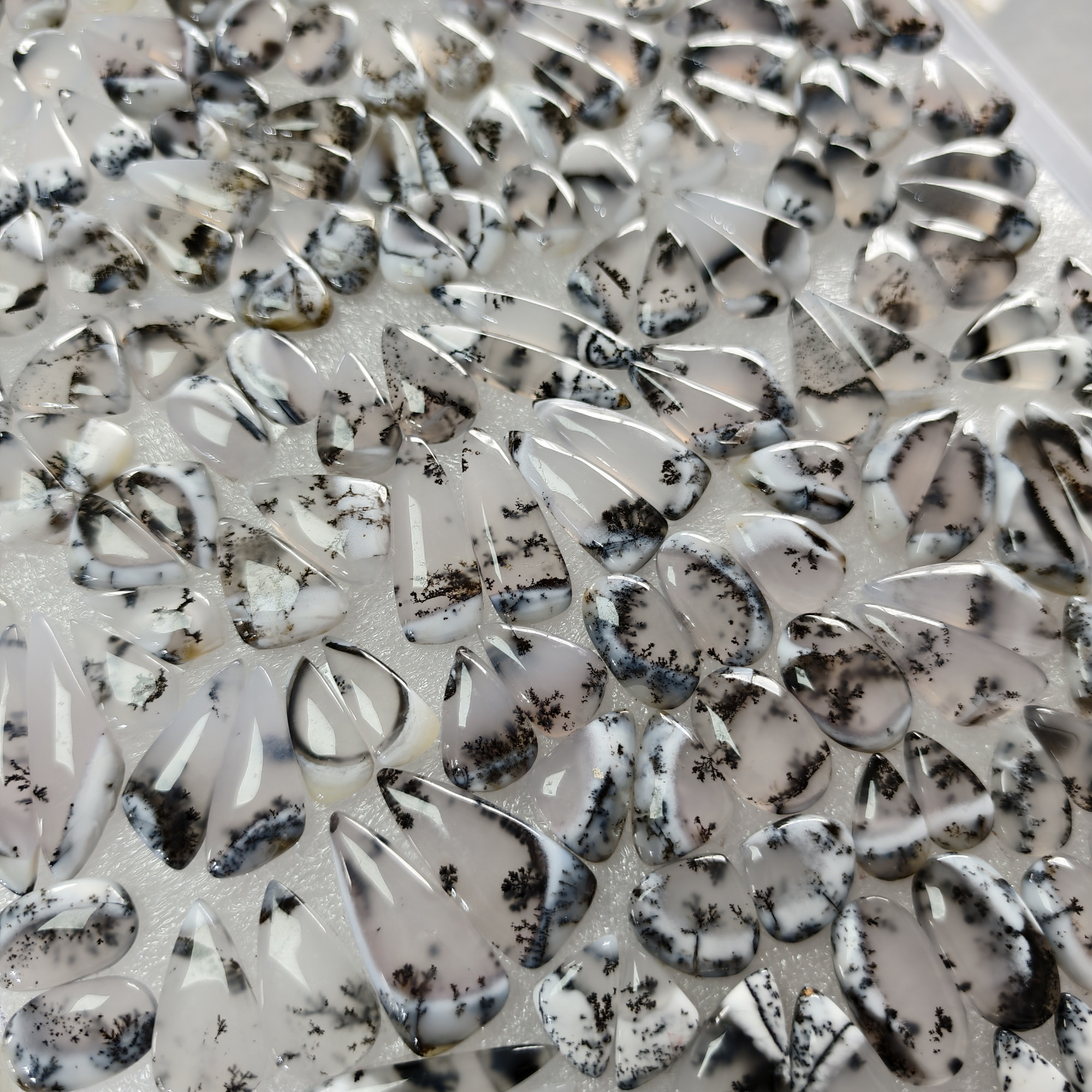Natural Dendrite Agate Cabochon Matching Pair 16 Cts Earring Gemstones 11x11x3mm  28x12x3mm Polished Natural Loose Stones